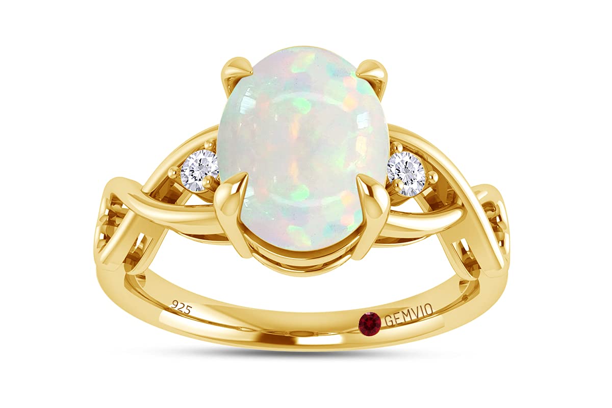 7X9MM Oval Cut Natural White Opal & Diamond Accent 14K Gold Over Sterling Silver Infinity Heart Ring - Women's Engagement Wedding Jewelry (1.25Cttw) | Valentine's Day Gift, Anniversary Present, Bridal Shower Gift for Her