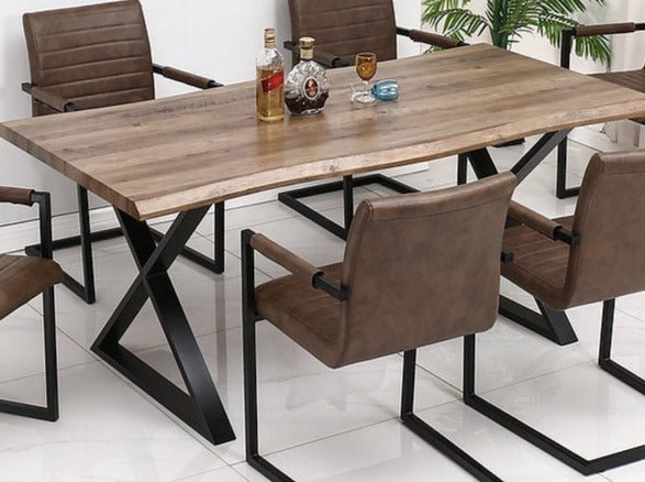 Charcoal Brown Faux Live Edge Wood Dining Table - Modern Farmhouse Style 84 Inch Rustic Dining Table for Kitchen & Dining Room - Perfect for Family Gatherings & Dinner Parties