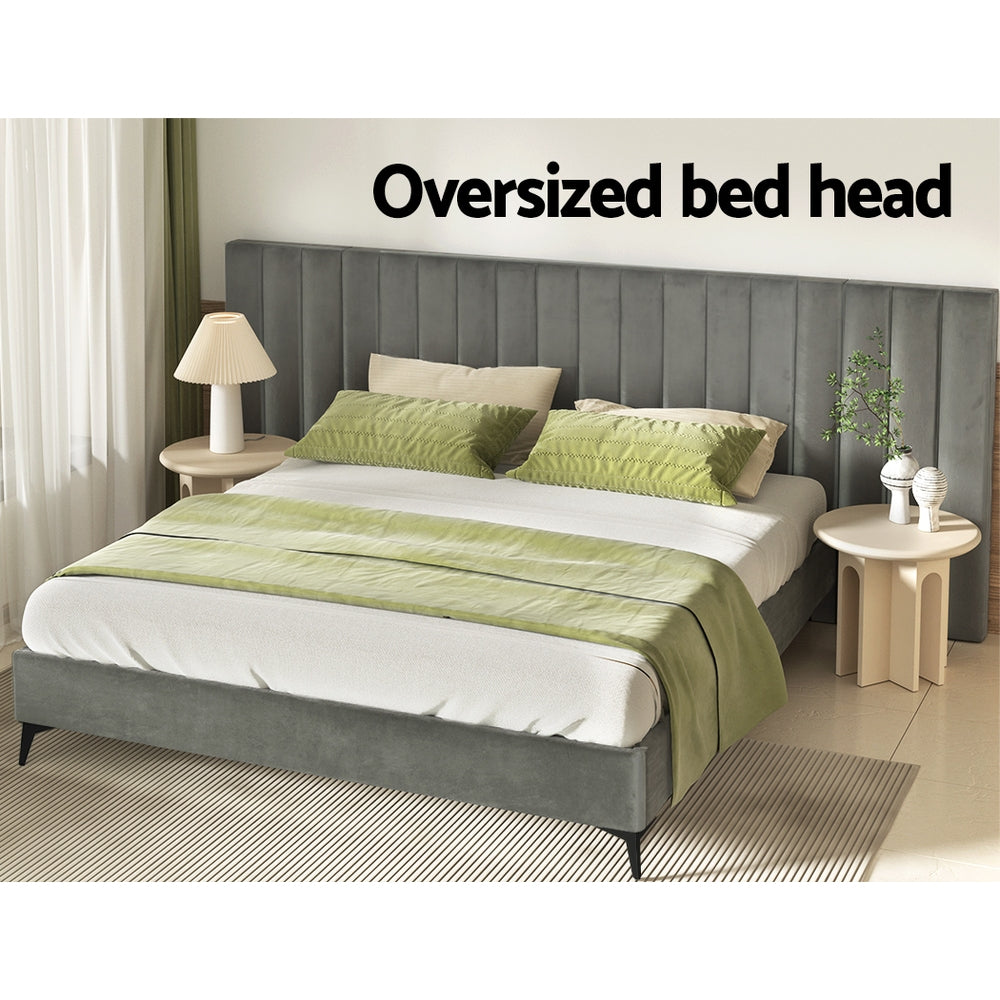 Burnett King Bed Frame with Oversized Headboard - Luxe Velvet Upholstery in Elegant Gray | Perfect for Master Bedroom, Guest Room & Modern Home Decor