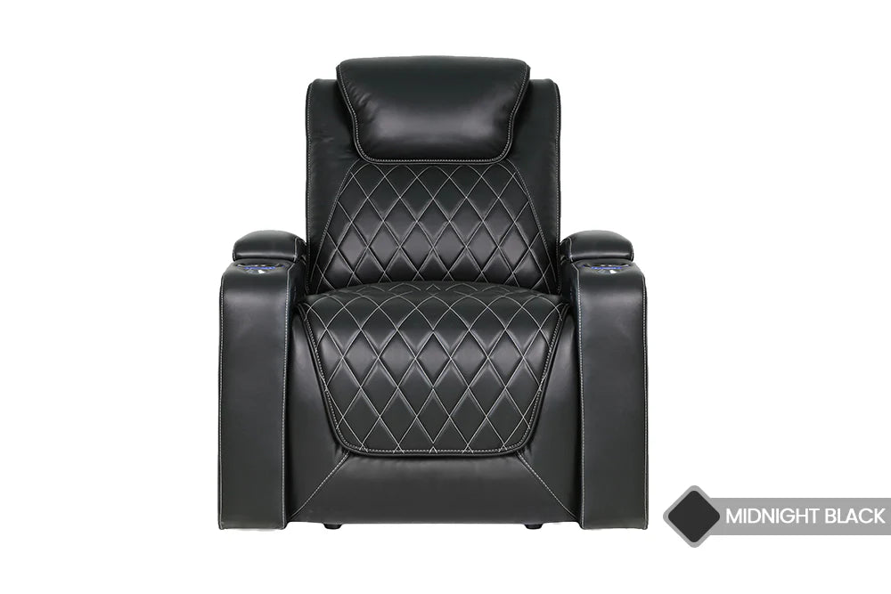 Valencia Oslo Genuine Leather Home Theater Seating Set - 2-Seater Loveseat in Midnight Black | Perfect for Home Cinema, Media Rooms & Luxury Home Theaters