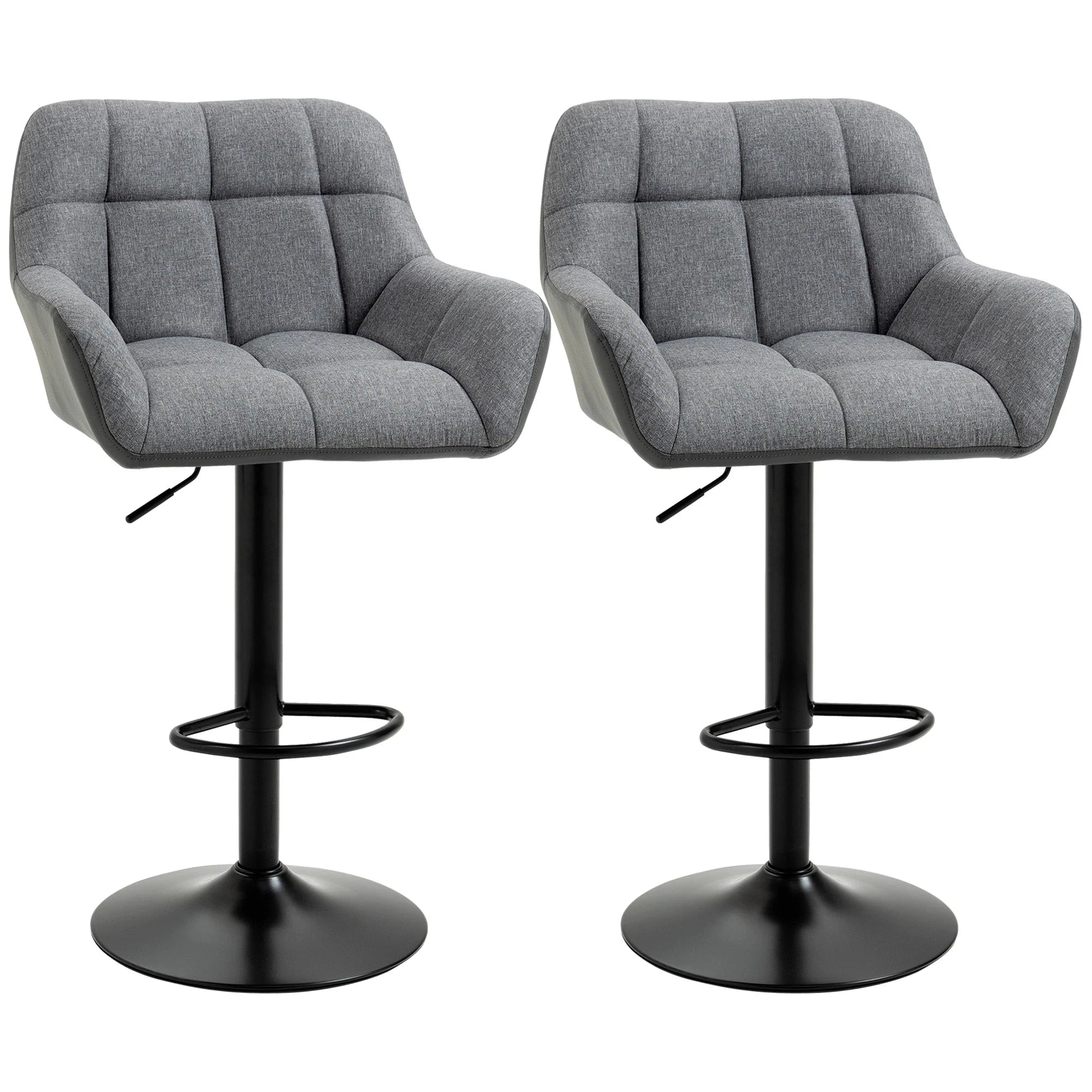 Swivel Adjustable Bar Stools (Set of 2) - Faux Leather & Linen Touch Fabric - 5 Color Options - Perfect for Kitchen Islands, Home Bars & Dining Areas