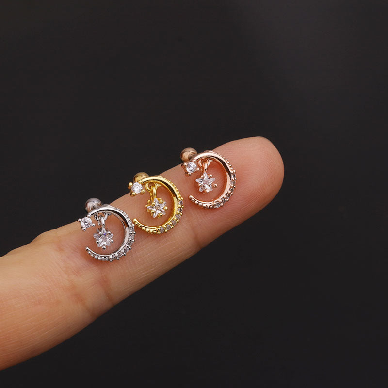 20G Cartilage Tiny Stud Earrings - Moon & Flower Design Hypoallergenic Stainless Steel Earrings for Women | Perfect for Daily Wear, Parties & Gifts