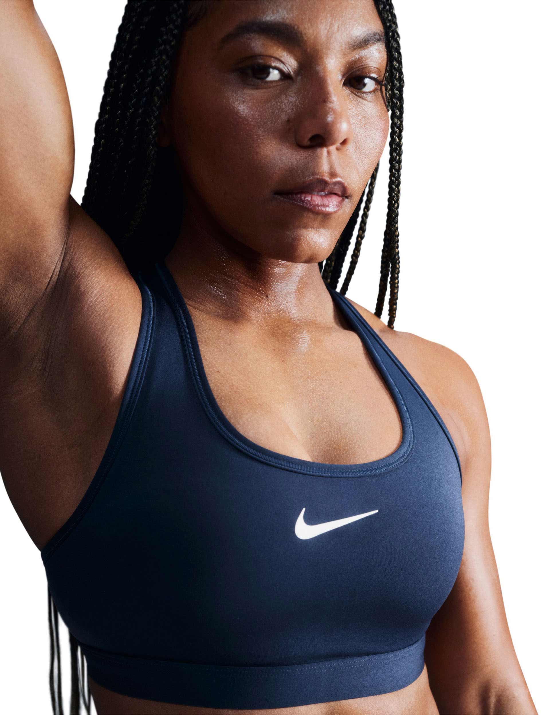Swoosh Medium Support Sports Bra - Armoury Navy/White - Perfect for Yoga, Running & Gym Workouts