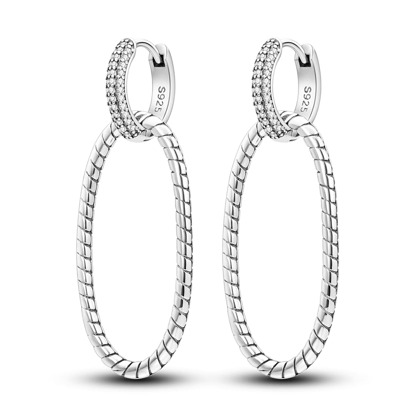 925 Sterling Silver Hoop Earrings for Women - Hypoallergenic Small Boho Dangle Earrings with Rope Design, Double Oval Huggie Hoops for Sensitive Ears | Perfect Gift for Mother's Day, Birthday, Anniversary & Everyday Wear (Office, Date Night, Party)