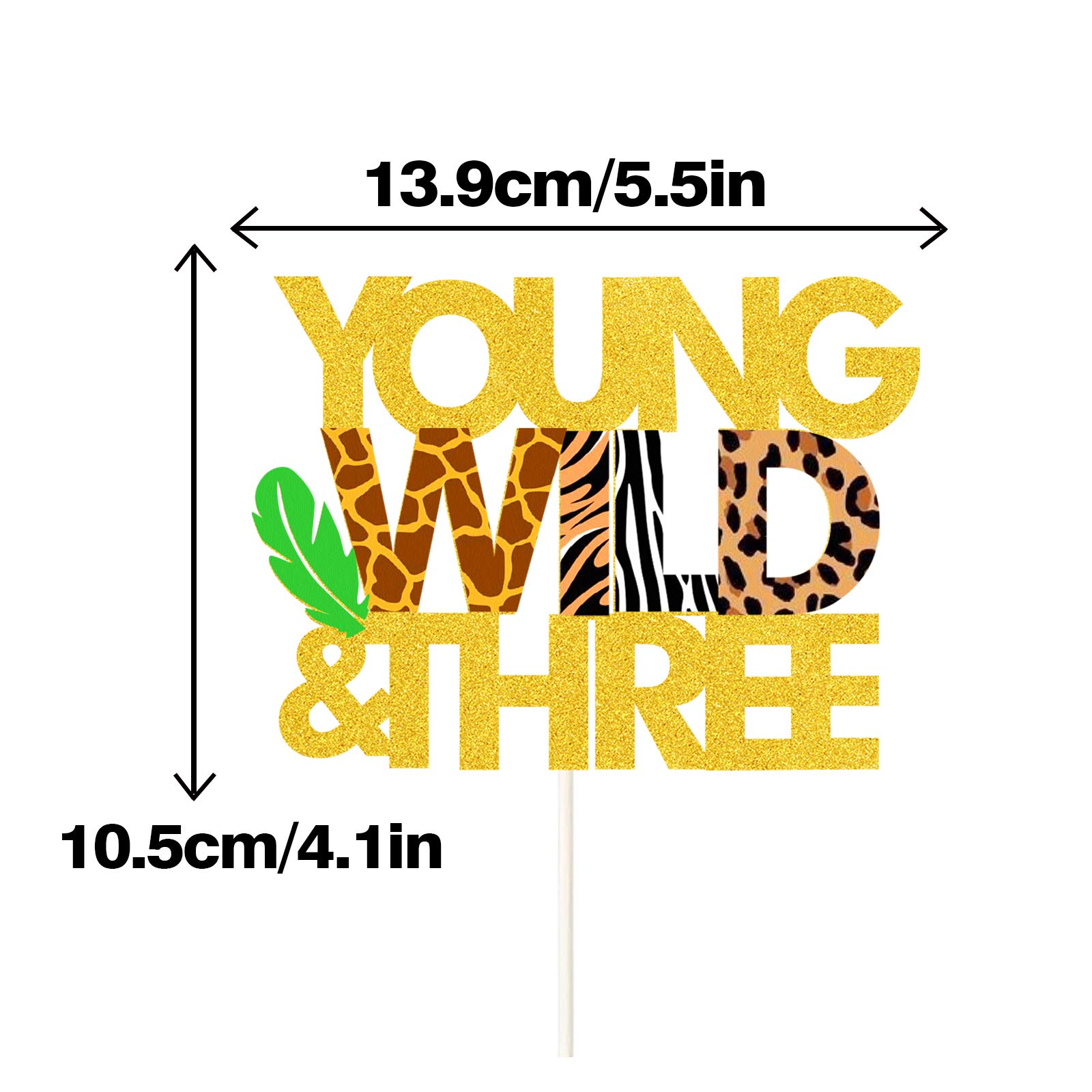 Wild Safari Jungle Animal Cake Topper - Happy 3rd Birthday Cake Decorations, Gold Glitter Baby Shower Party Supplies for Kids Birthday & Jungle Theme Celebrations