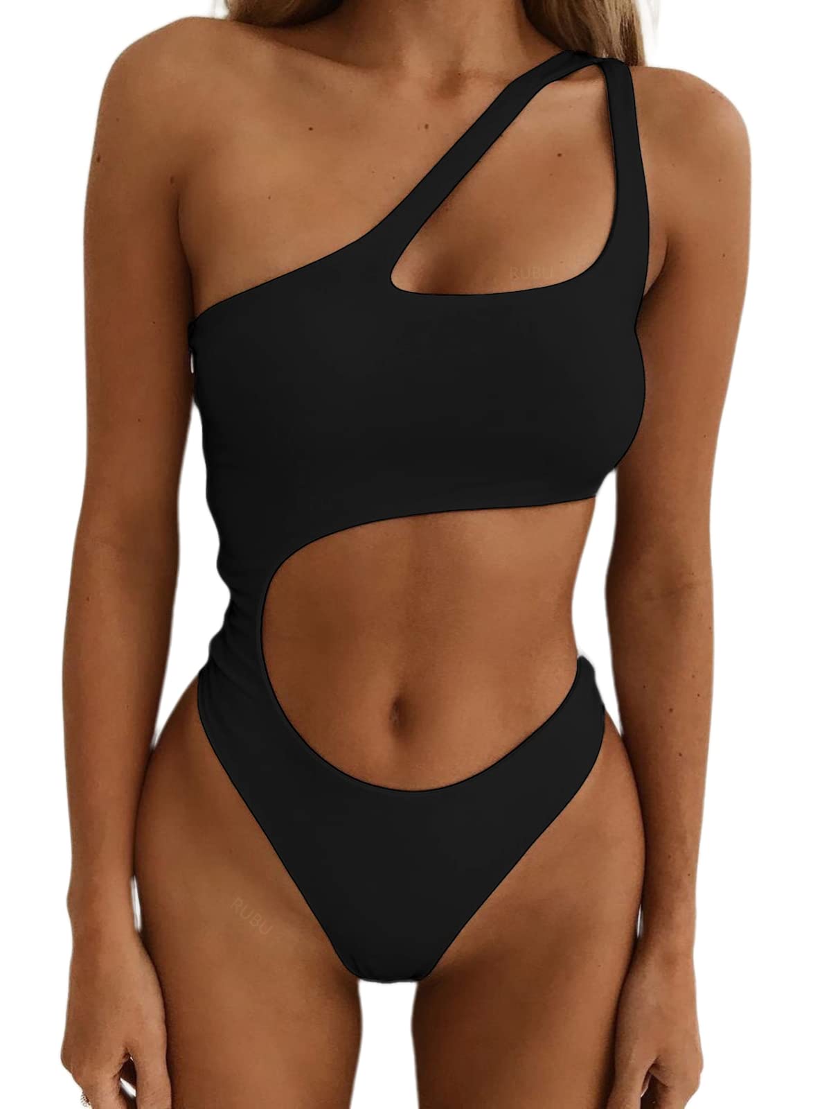 Hilinker Women's Sexy One Shoulder Cut Out Monokini Swimsuit - One Piece Bathing Suit for Beach, Pool & Summer Vacation