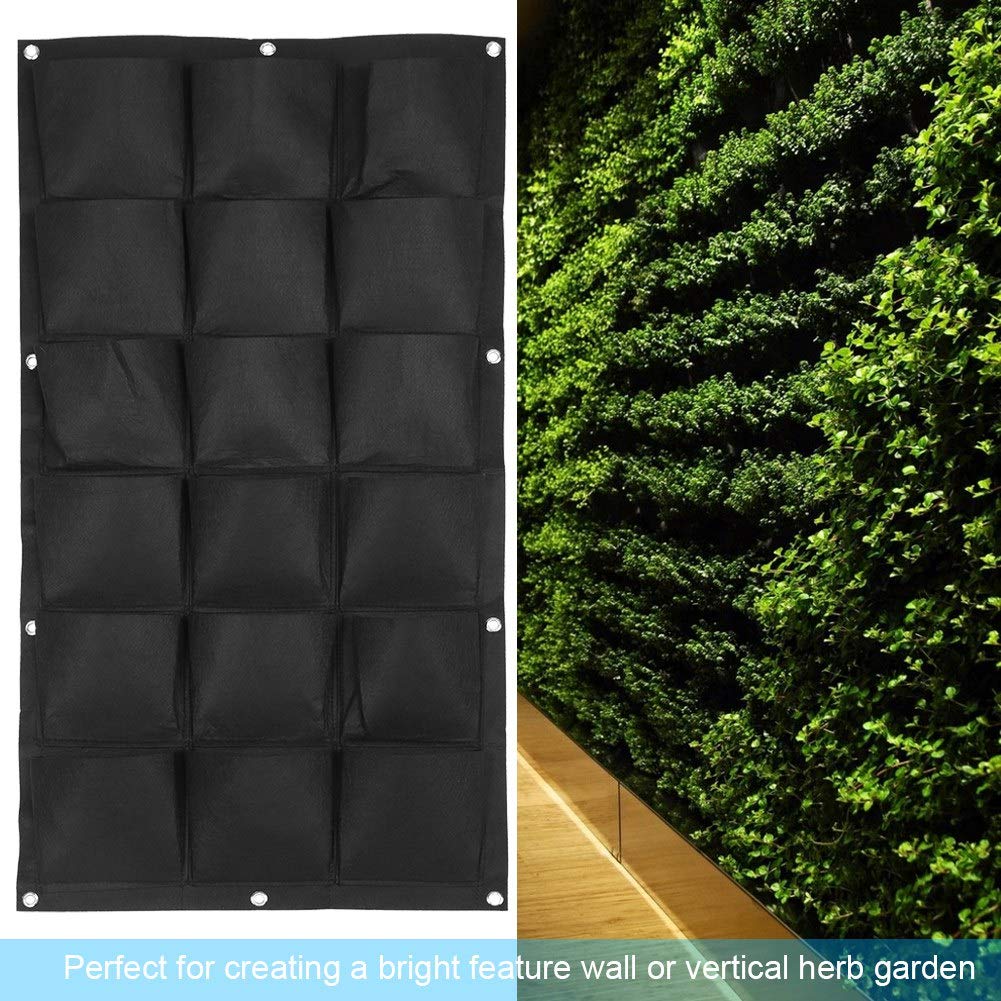 Vertical Hanging Garden Planter - 18 Pocket Wall Mounted Plant Grow Bag for Indoor & Outdoor Plants | Space Saving Home Decor for Balcony, Patio, Kitchen & Small Spaces | Black