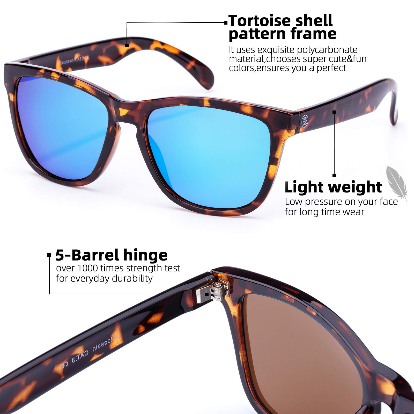 COLOSSEIN Women's Classic Square Sunglasses - UV400 Mirrored Lenses for Sun Protection - Stylish Beach, Vacation & Driving Shades - Perfect for Outdoor Activities, Summer Fashion & Travel Accessories