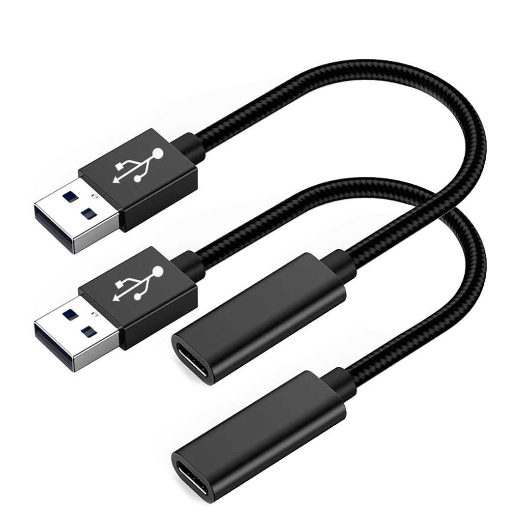DHTtechky USB C to USB Adapter 2Pack - USB 3.0 Type C to USB A Female OTG Cable - Compatible with iPad Air, MacBook Pro, Samsung Galaxy & More - Fast Data Transfer & Charging - Perfect for Travel, Office & Home Use (Black)