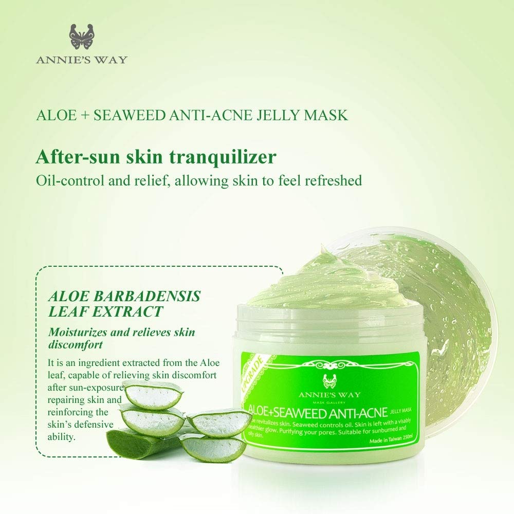 ANNIE'S WAY Upgraded Aloe Seaweed Anti-Acne Jelly Mask 8oz - Soothing Face Mask for Oily & Acne-Prone Skin, Deep Cleansing & Hydrating Treatment for Daily Skincare Routine
