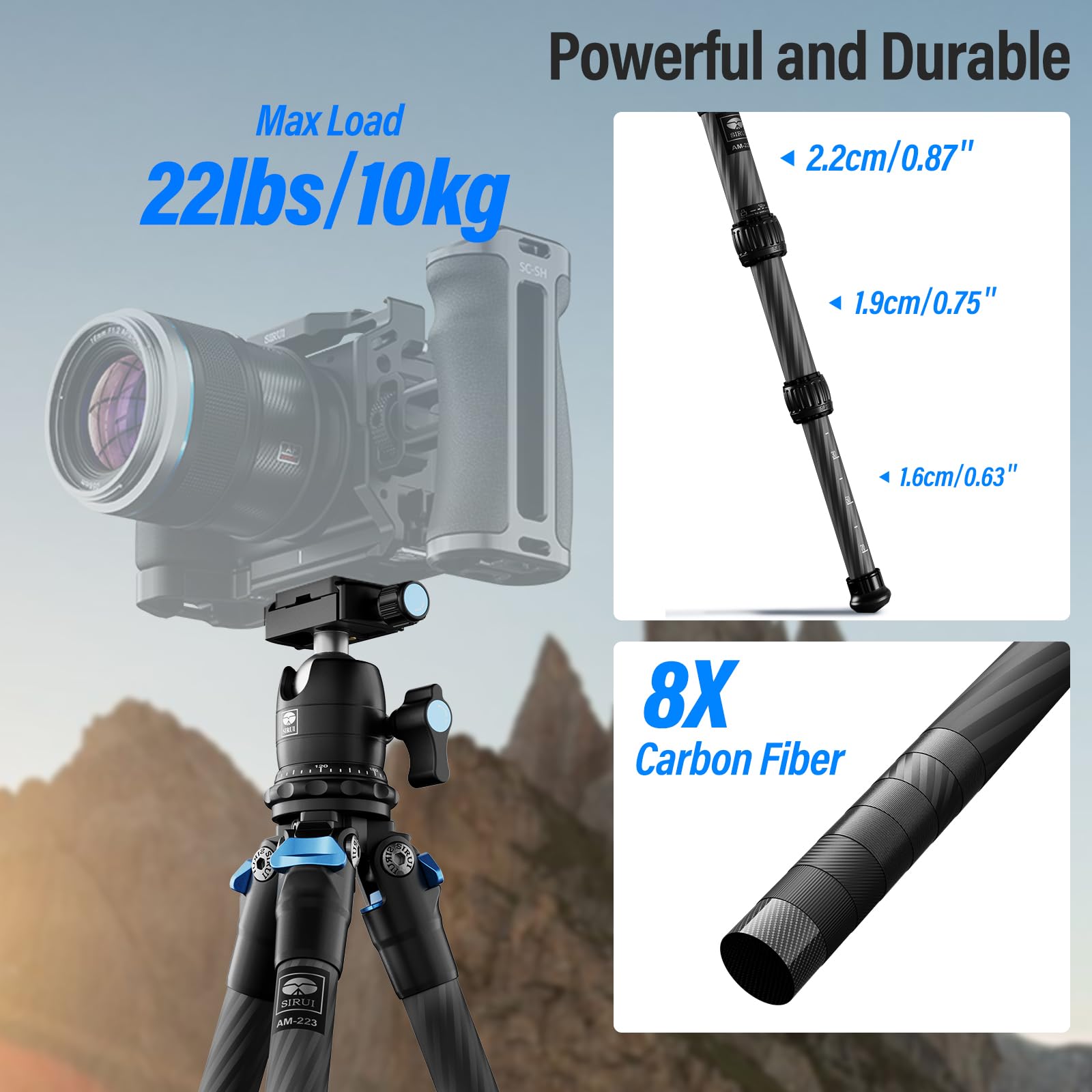 SIRUI Carbon Fiber Travel Tripod with 360° B-00K Arca-Swiss Ballhead - Compact Lightweight Mini Desktop Tripod for Mirrorless Cameras, DSLR, Smartphones (Folded 12.1