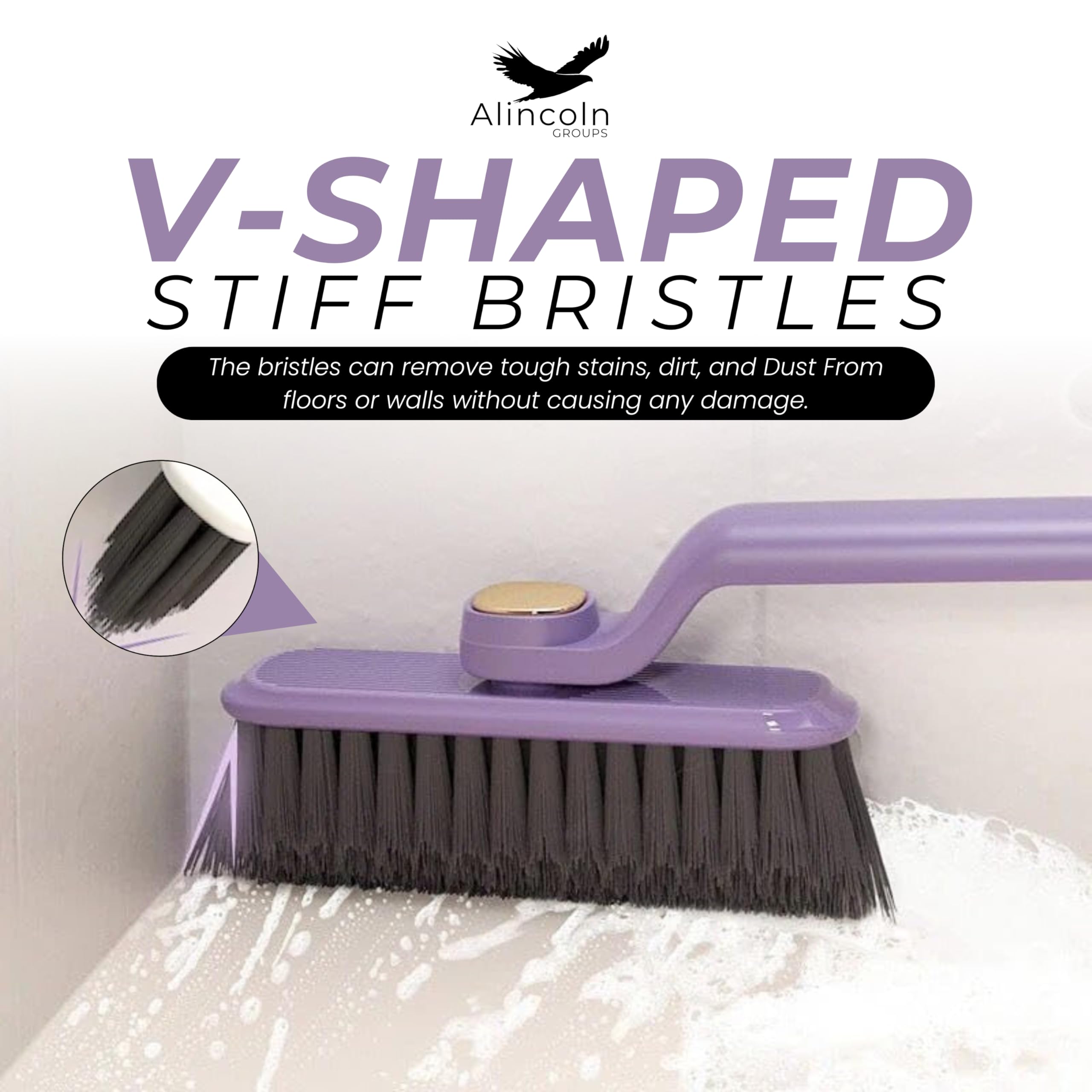 ALINCOLN 360° Rotating Toilet Cleaning Brush with Hard Bristles - Heavy Duty Bathroom Scrub Brush for Stubborn Stains - Compact Design for Efficient Cleaning - Perfect for Toilets, Tiles, Floors & Shower Cleaning
