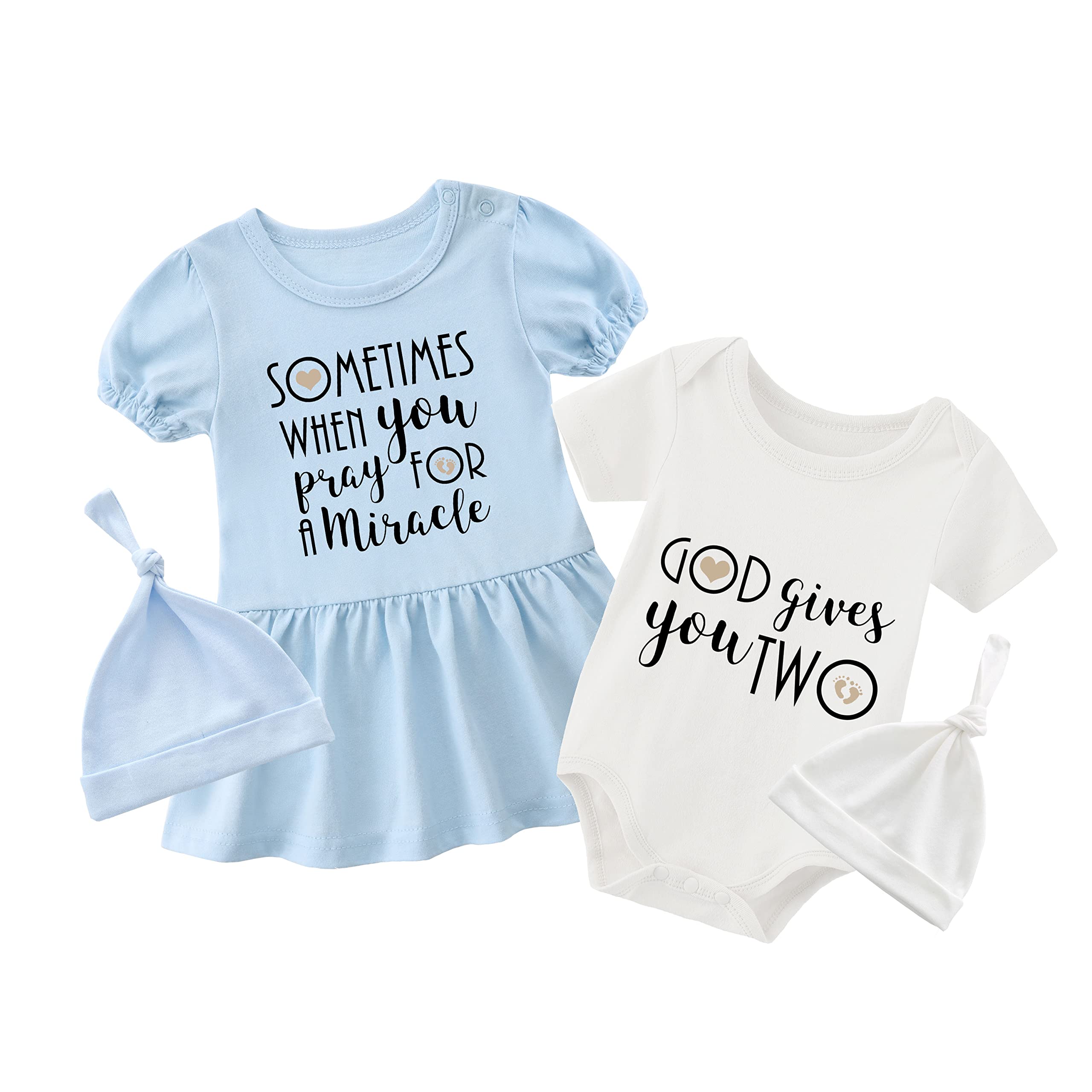 YSCULBUTOL Matching Baby Twins Bodysuit Set - Newborn Boy & Girl Outfits with Skirted Romper | Perfect for Photoshoots, Baptisms & Twin Announcements