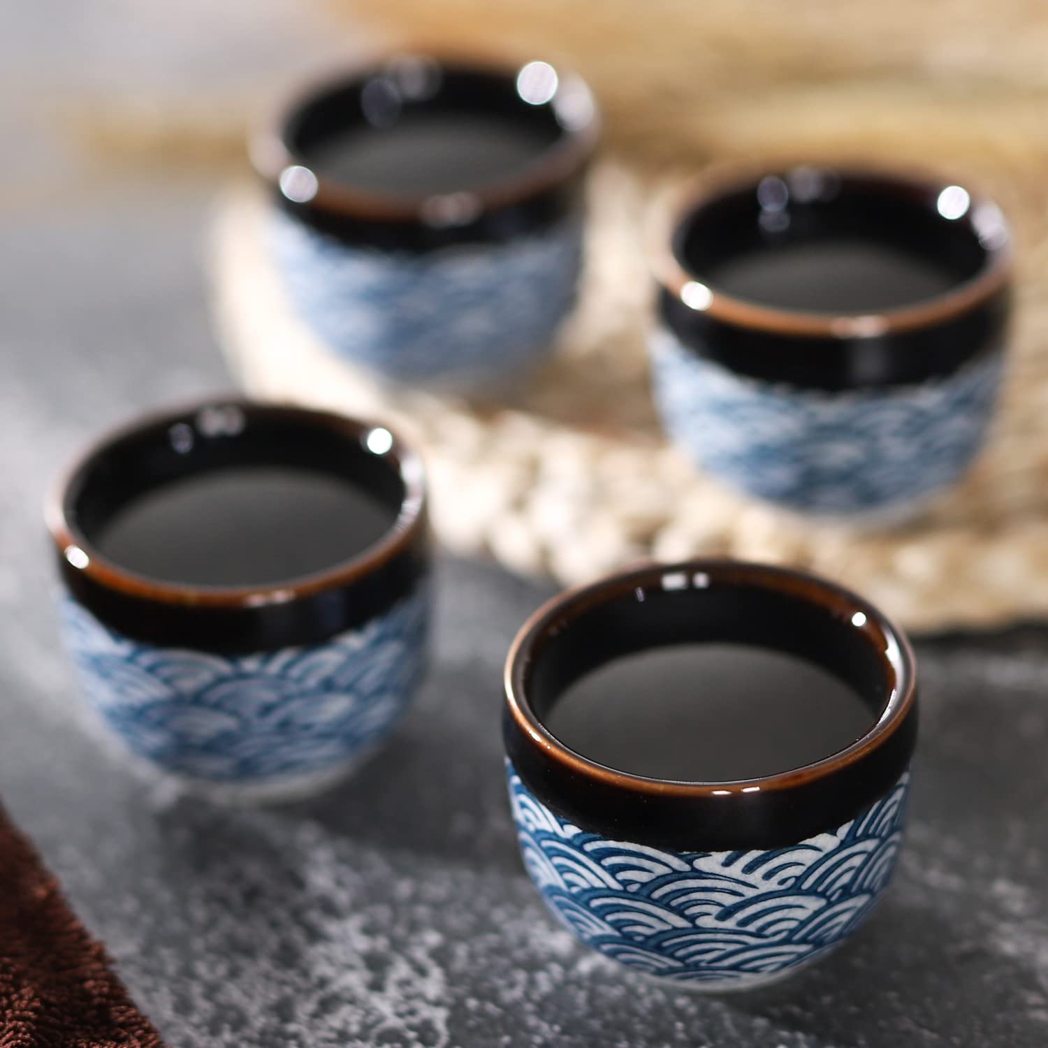 Japanese Ceramic Sake Cups Set - 4 Piece Traditional Sake Drinking Cups & Small Tea Cups for Hot/Cold Beverages - Perfect for Japanese Tea Ceremony, Sushi Dining & Asian Home Decor