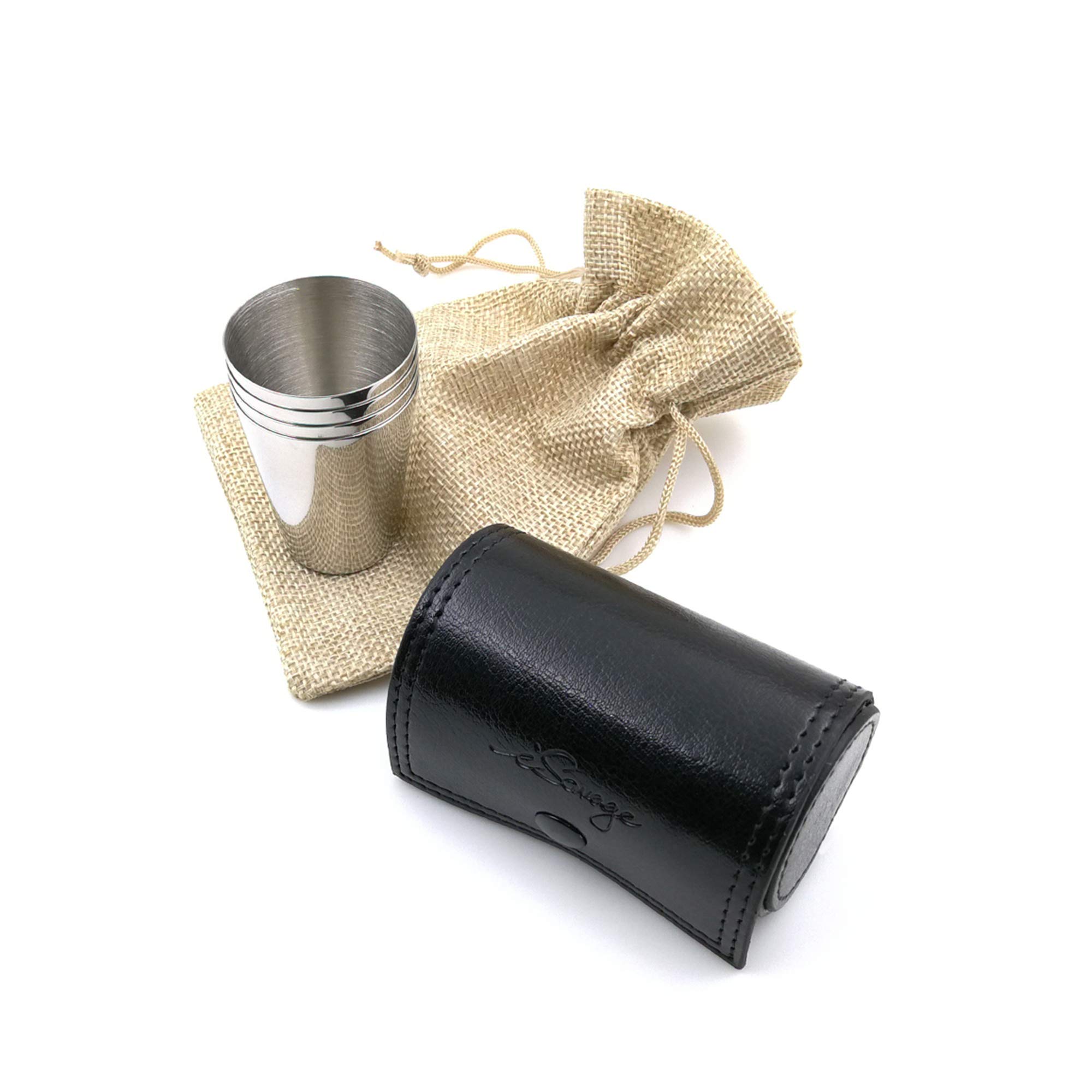 Premium 1.2oz Stainless Steel Shot Glasses Set of 4 with Black Leather Case - 18/8 Rustproof Barware for Whiskey, Tequila & Cocktails - Perfect for Home Bars, Parties & Gifts (Includes 1pc Reusable Storage Bag)
