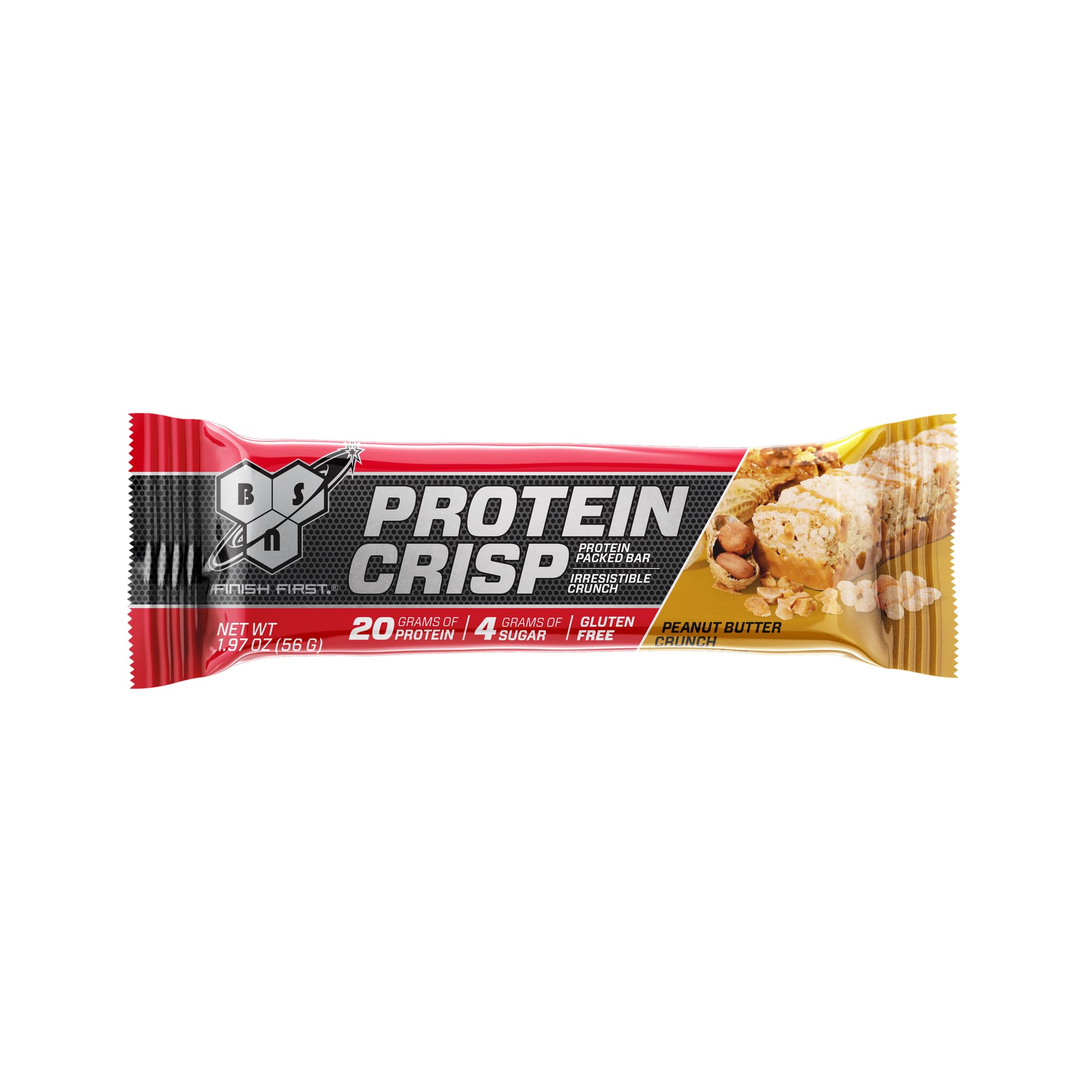 BSN Protein Crisp Bar - High Protein Snack Bars with Whey Protein & Fiber, Gluten Free Peanut Butter Crunch (12 Count) - Perfect for Post-Workout Recovery & On-the-Go Nutrition