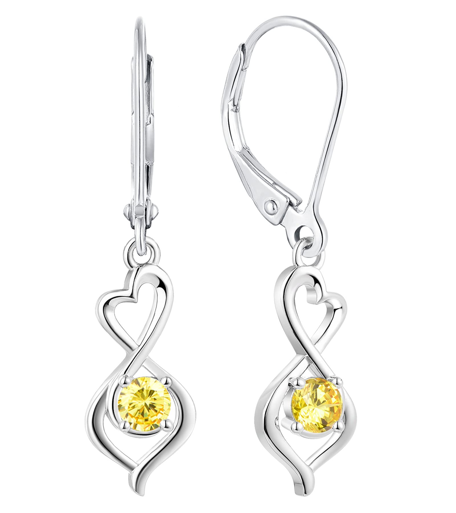 YL 925 Sterling Silver Infinity Heart Dangle Drop Earrings with Birthstones - Romantic Leverback Twisted Jewelry for Women, Perfect for Valentine's Day Gifts, Anniversary Presents & Date Night Accessories
