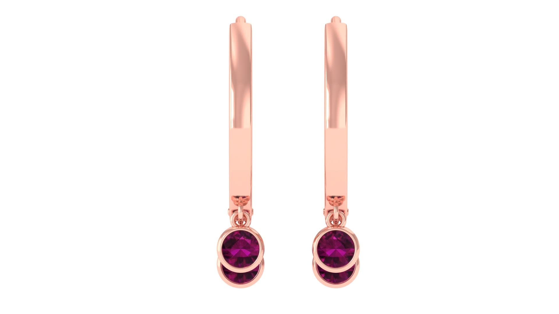 0.75 CT Rhodolite Hoop Earrings for Women - 14K Solid Gold Bezel Set Drop Earrings with Three Stone Design, June Birthstone Jewelry | Perfect for Weddings, Anniversaries & Special Occasions