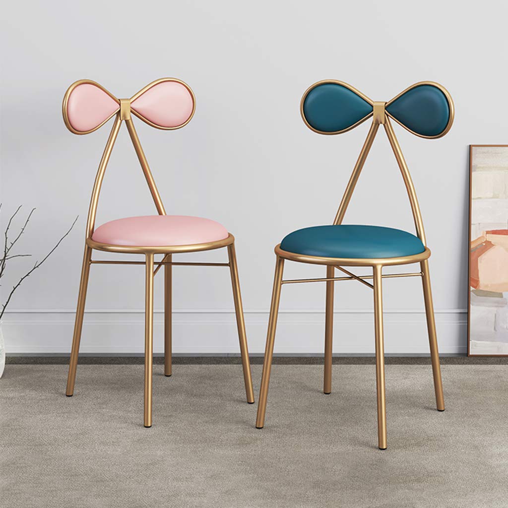 JHSLXD Pink Makeup Vanity Chair with Bow Tie Back - Elegant Bedroom Dressing Table Stool, Metal Wrought Iron Nail Design Lounge & Reading Chair for Girls, Perfect for Home Decor, Salon, and Restaurant Dining Furniture