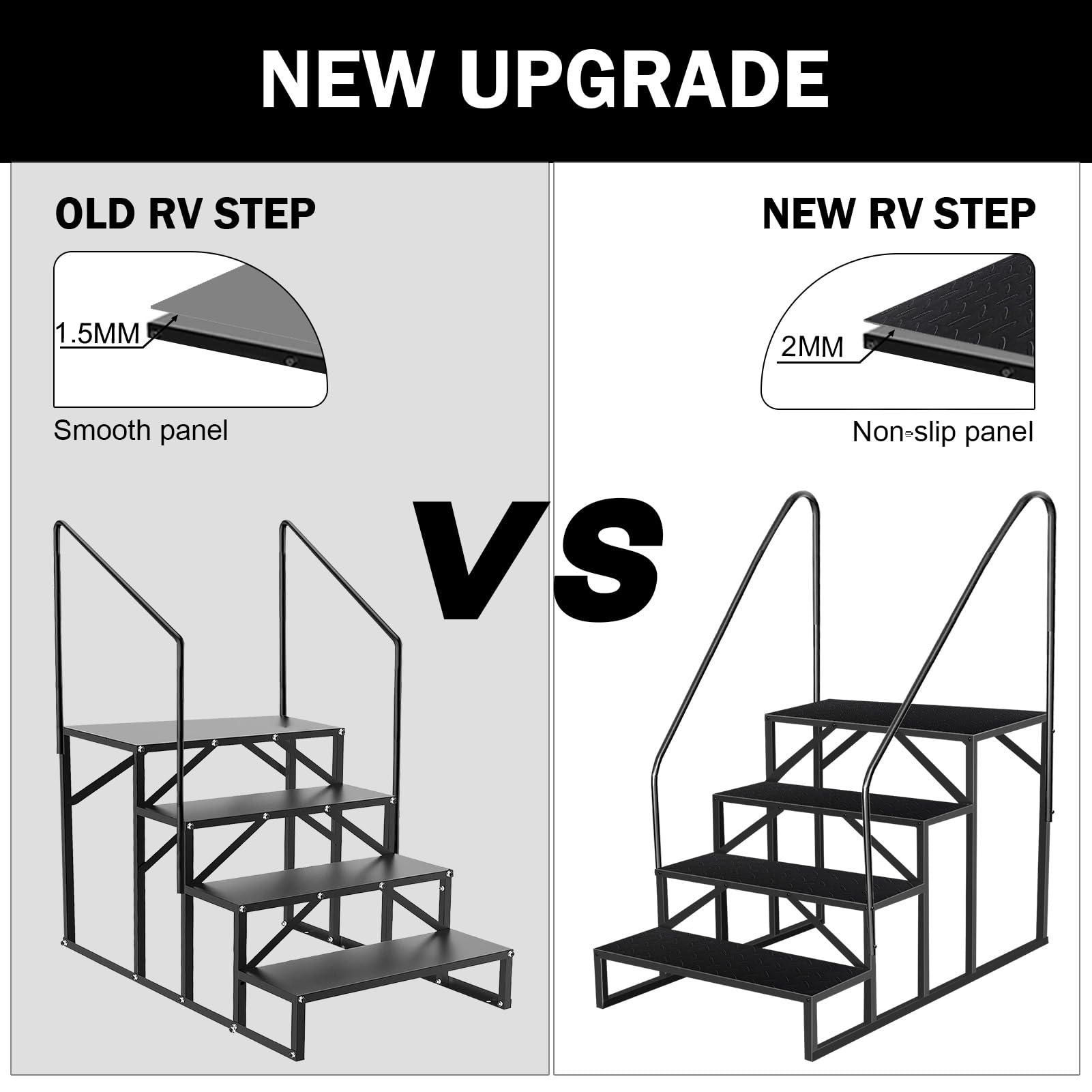 RV Steps with Handrails - 4 Step RV Stairs 660 lbs Capacity, Anti-Slip Ladder for Travel Trailers & Mobile Homes (Black) | Durable Outdoor Steps for Camping, Road Trips & RV Living