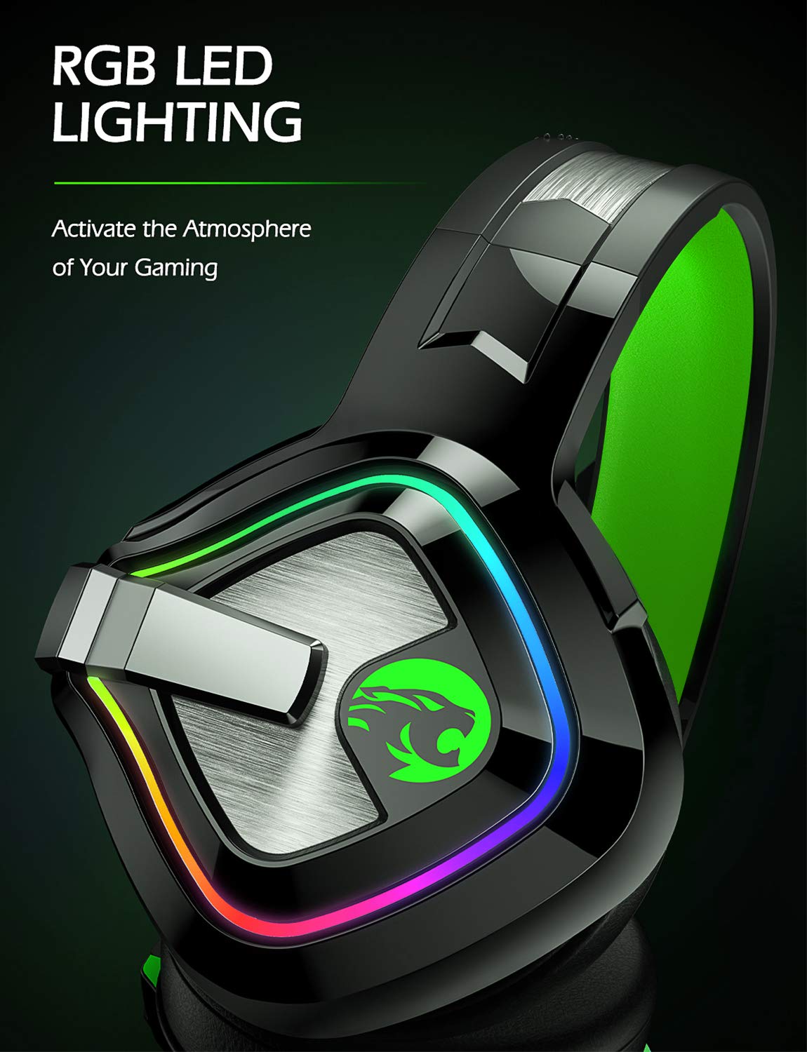 ZIUMIER Z66 Wired Gaming Headset with Noise Cancelling Mic, RGB Lights & Stereo Surround Sound - Over-Ear Headphones for PS4, PS5, Xbox One, PC & Laptop (Green) - Perfect for Competitive Gaming, Streaming & Late-Night Sessions