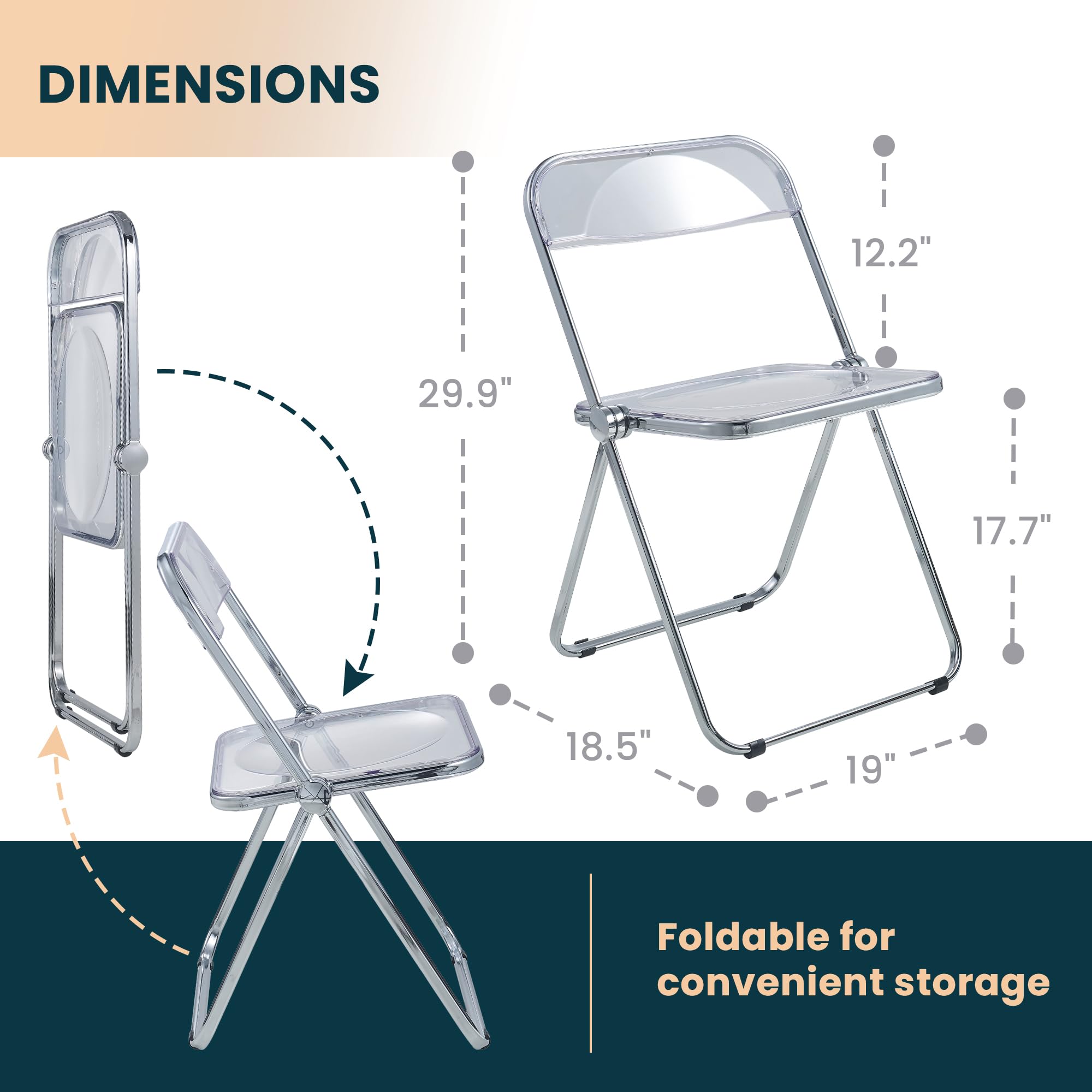 LeisureMod Lawrence Modern Clear Acrylic Folding Chairs with Sturdy Metal Frame - Set of 4 Transparent Patio Chairs for Outdoor Dining, Garden Parties & Poolside Lounging