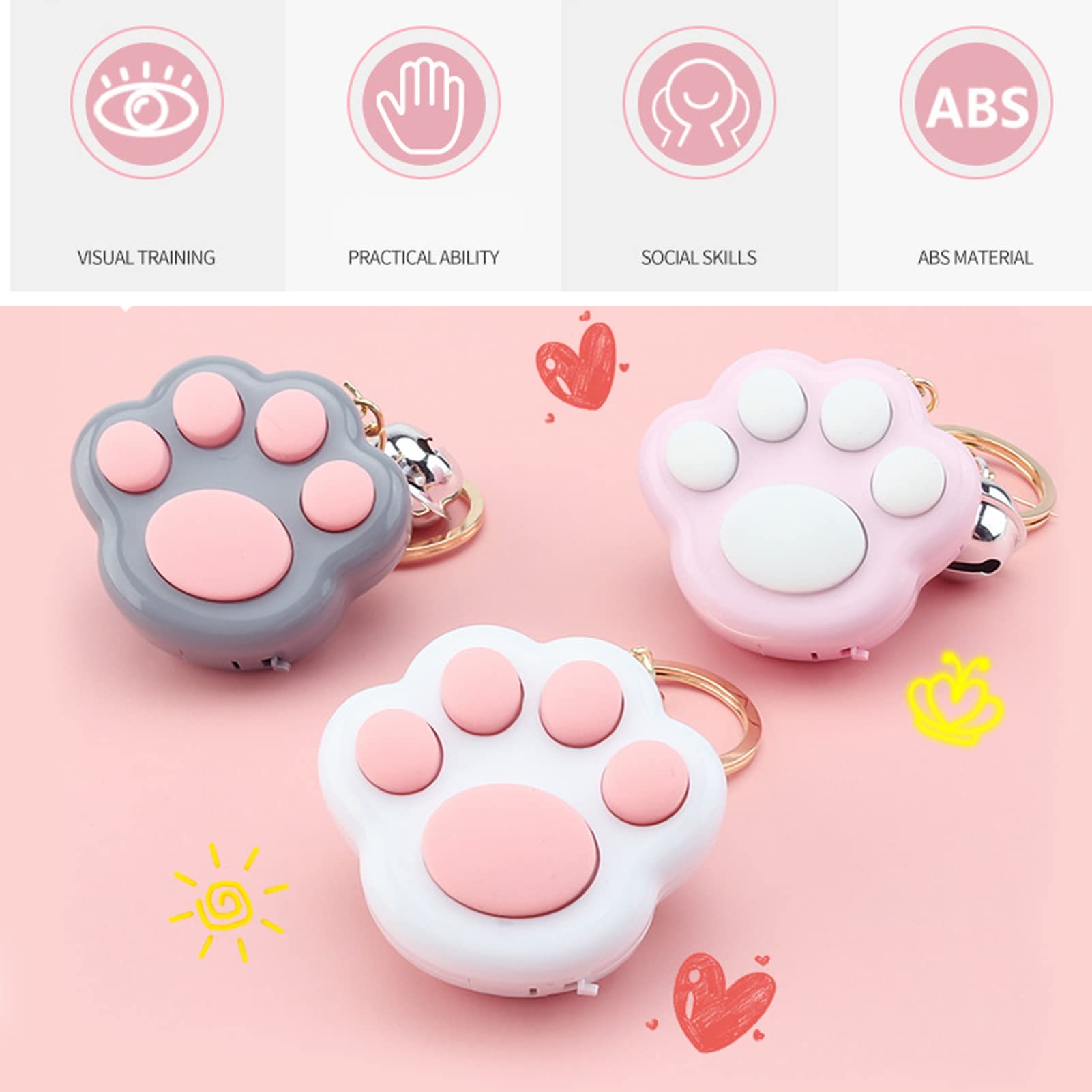 Mini Cat Paw Push Fidget Toy Keychain - Stress Relief Sensory Toys for Kids & Adults with Light & Music | Anxiety Relief, ADHD Focus Tool, Stocking Stuffer Gift (Pink) - Perfect for Office, School, Travel and Relaxation