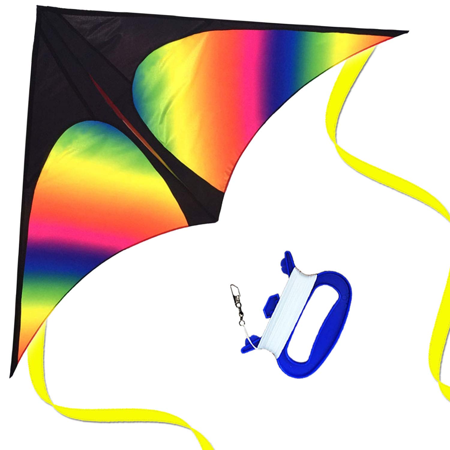 HONBO Giant Rainbow Delta Kite for Kids & Adults - 60 Inch Wingspan with 9.5 Foot Tail - Easy to Fly - Includes Kite Line & Swivel - Perfect for Outdoor Activities, Beach Fun, Park Play, and Family Bonding