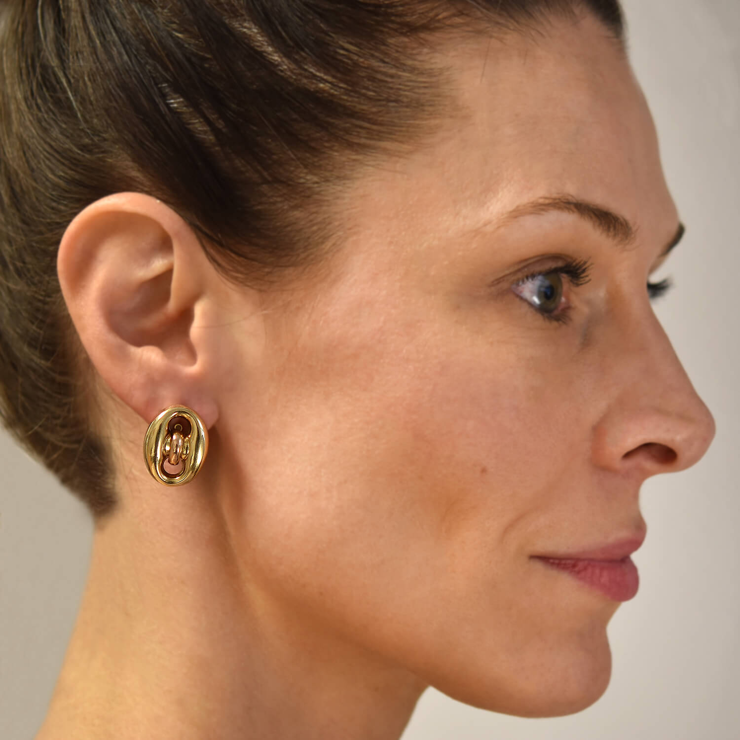18kt Gold Two-Tone Anchor Link Omega Post Earrings for Women - Elegant Nautical Jewelry for Daily Wear, Parties & Gifts
