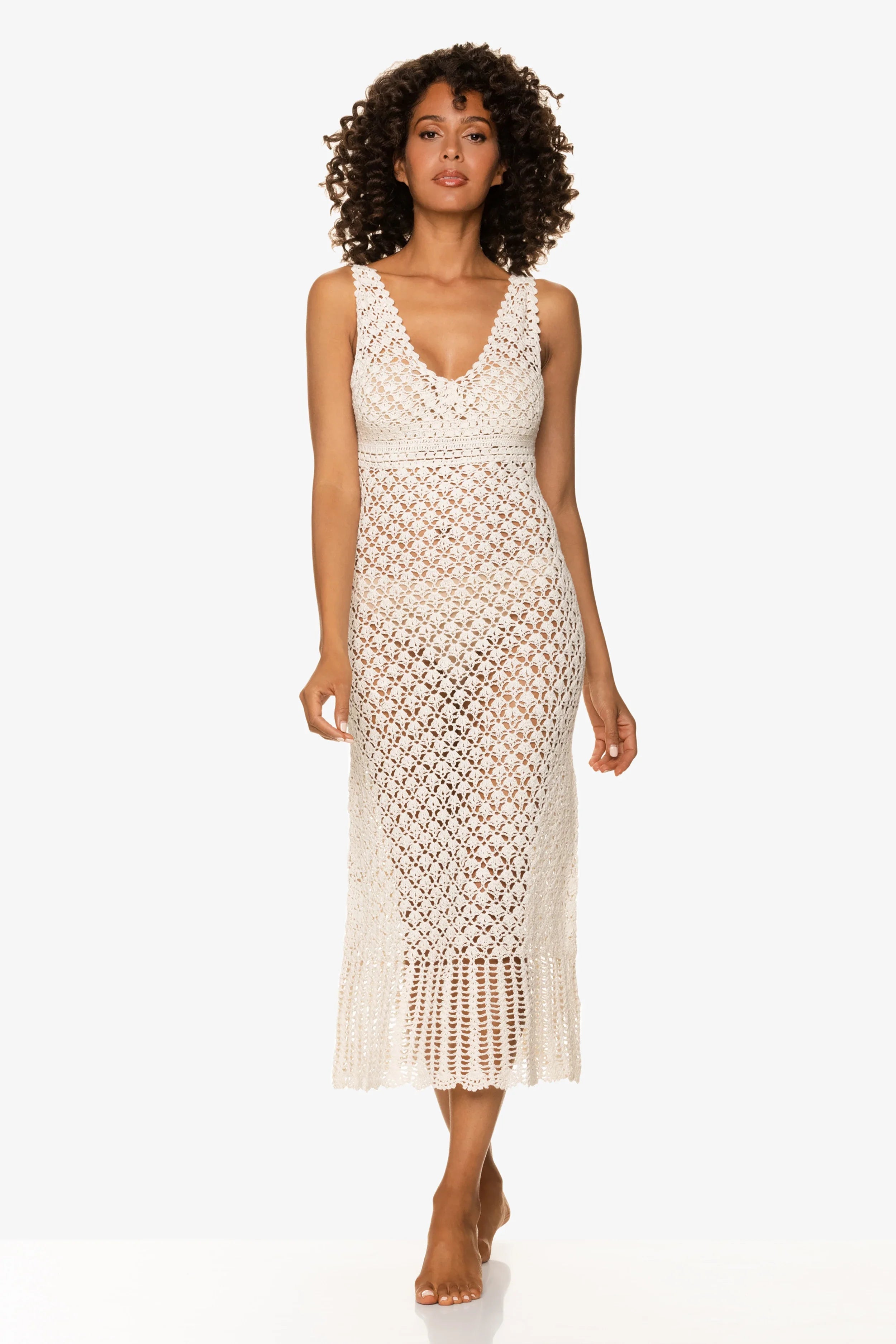 Claudia Elegant Crochet Midi Dress for Women - Ivory Summer Boho Dress | Perfect for Beach Vacations, Garden Parties & Date Nights