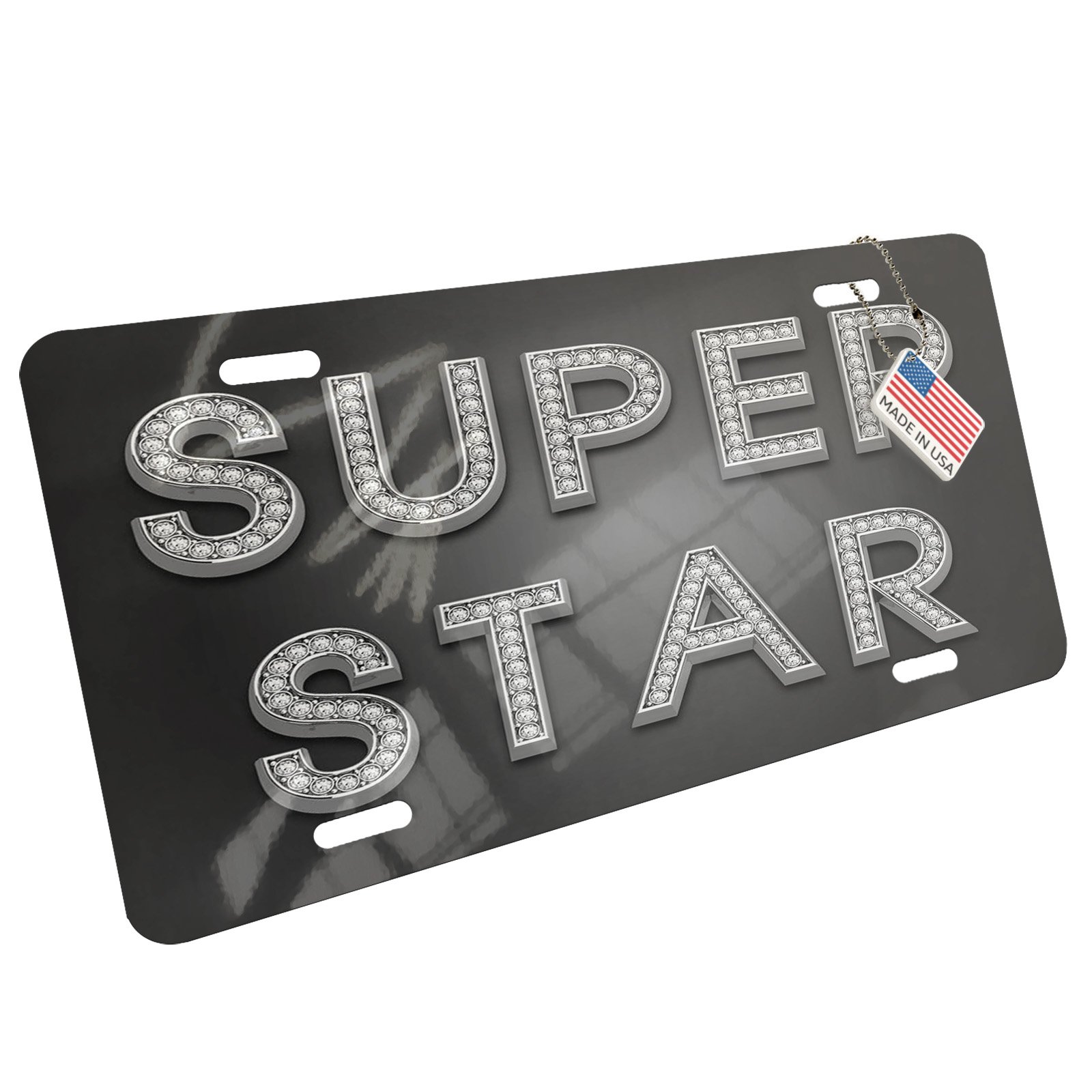 Metal License Plate Super Star Printed Jewelry on Black - Stylish Personalized Nameplate Necklace for Women, Perfect for Gifts, Parties, and Everyday Fashion