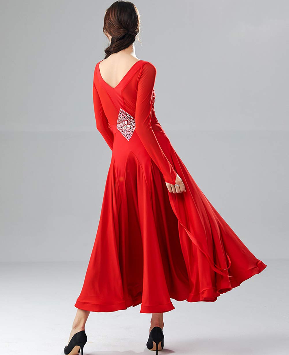 Elegant Long Sleeve Ballroom Dance Dress for Women - Modern Flamenco Waltz Performance Costume - Standard Practice Wear & Competition Outfit - Perfect for Latin, Salsa, Tango and Professional Dance Events
