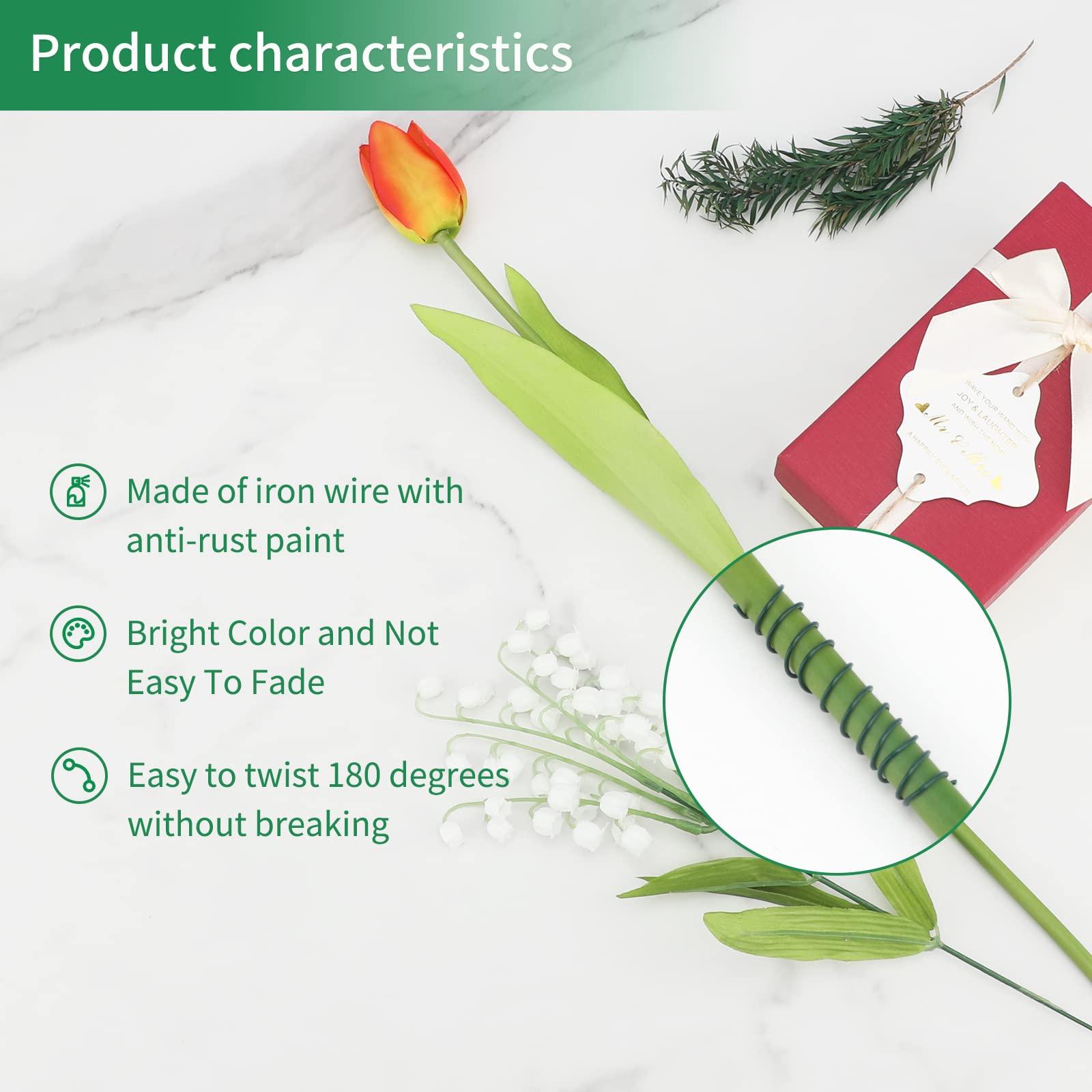 KINGLAKE GARDEN 22 Gauge Green Floral Wire - 4 Pack (166 Yards Total) Flexible Paddle Wire for Flower Arrangements, Wreath Making, Christmas Crafts & DIY Projects - Perfect for Floral Design, Gift Wrapping & Home Decor