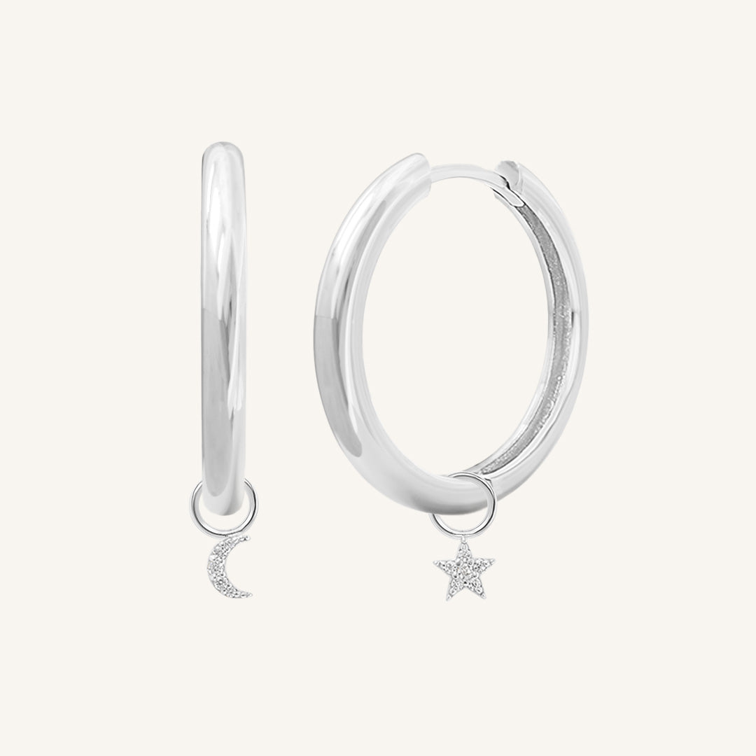 Astro Star Moon Plain Hoops Earrings for Women - Minimalist Celestial Jewelry - Perfect for Everyday Wear, Gifts & Boho Fashion