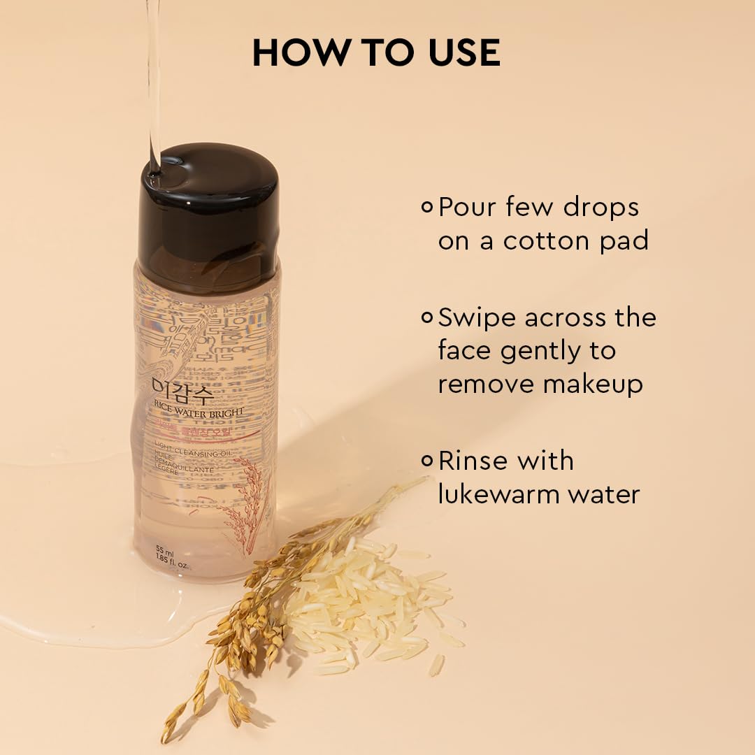 The Face Shop Rice Water Bright Light Cleansing Oil - Korean Makeup Remover for Face, Eyes & Lips | Gently Removes Waterproof Makeup & Brightens Skin with Rice Water Extract (55ml) | Perfect for Daily Skincare & Travel-Friendly Beauty Routine