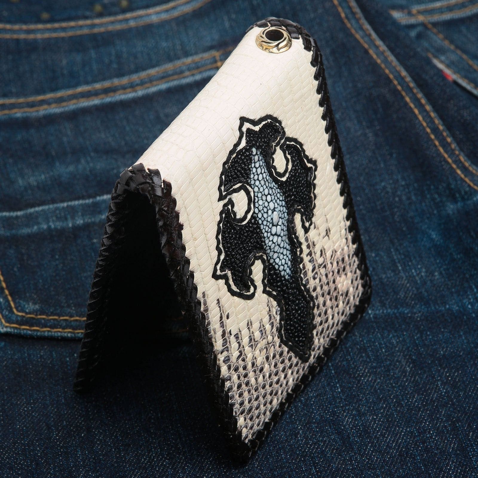 Gothic Grey Genuine Leather Bifold Biker Wallet for Men - Slim RFID Blocking Motorcycle Wallet with ID Window & Card Slots - Perfect for Riding, Travel & Everyday Use