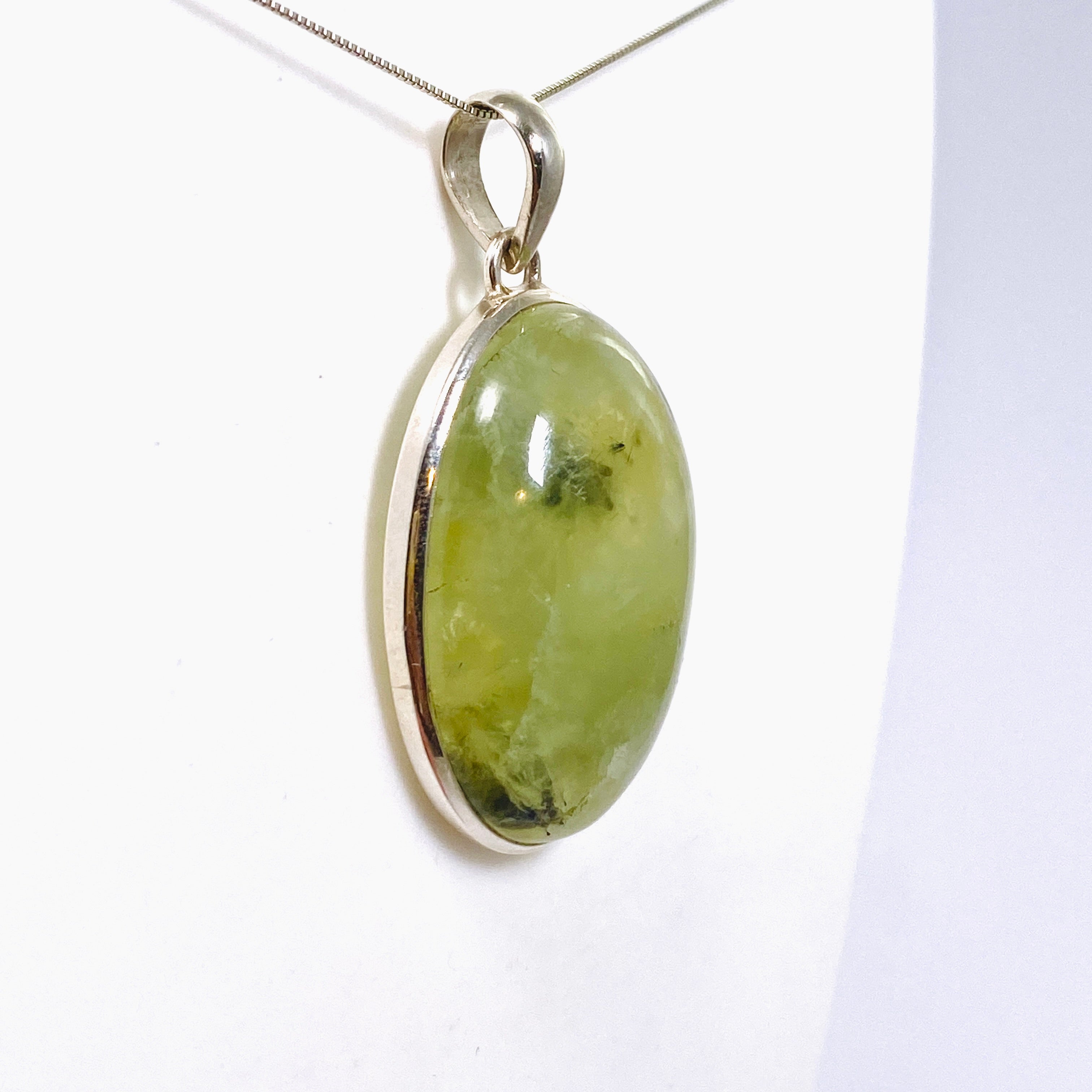 Natural Prehnite and Epidote Oval Cabochon Pendant - Handmade Gemstone Jewelry PPGJ1016 for Healing, Meditation & Spiritual Gifts