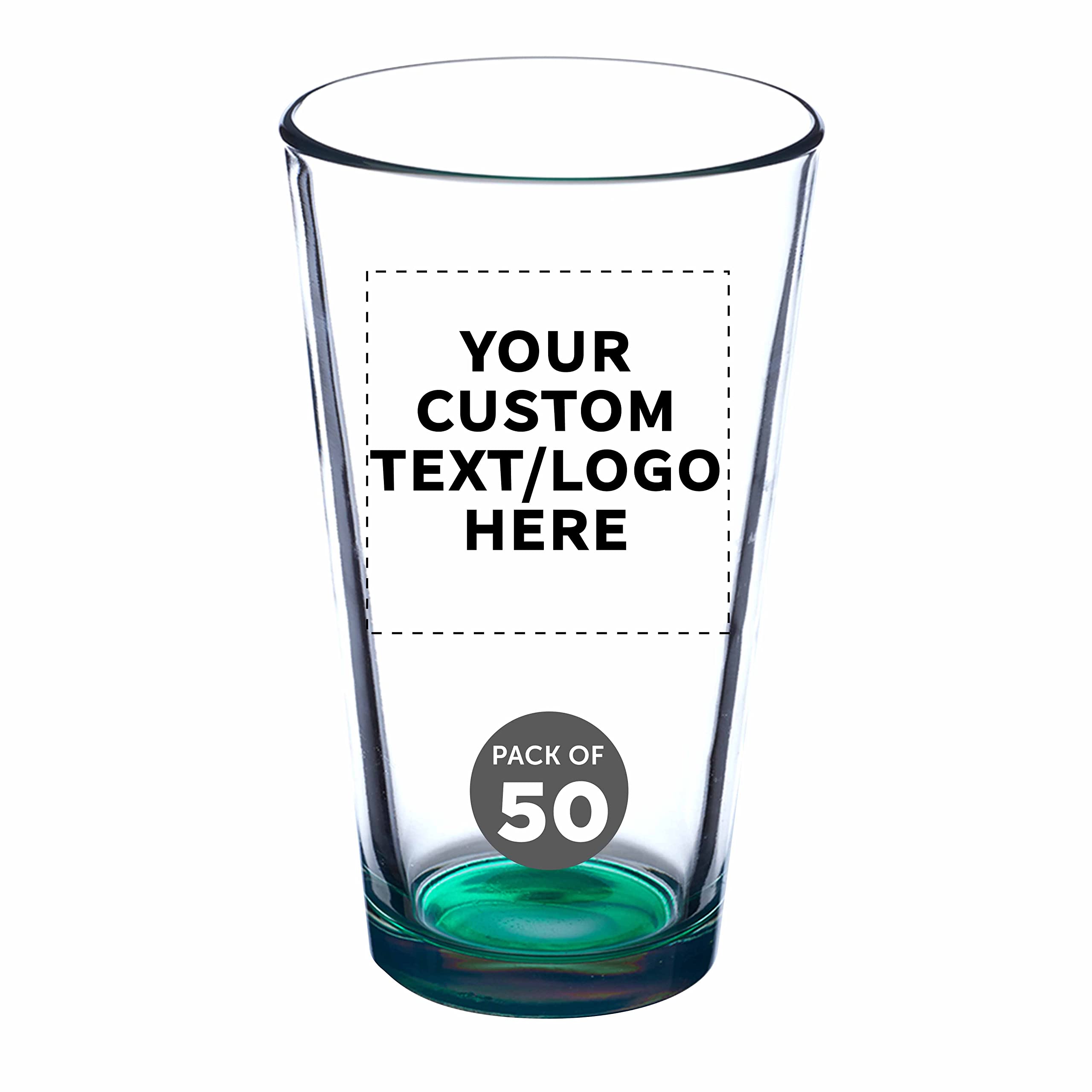 Custom Engraved 16 oz Beer Pint Glasses - Bulk Set of 50 Heavy Duty Bar Glasses with Thick Base | Personalized Restaurant Glassware, Stackable Design - Ideal for Bars, Pubs, Catering Events & Commercial Use