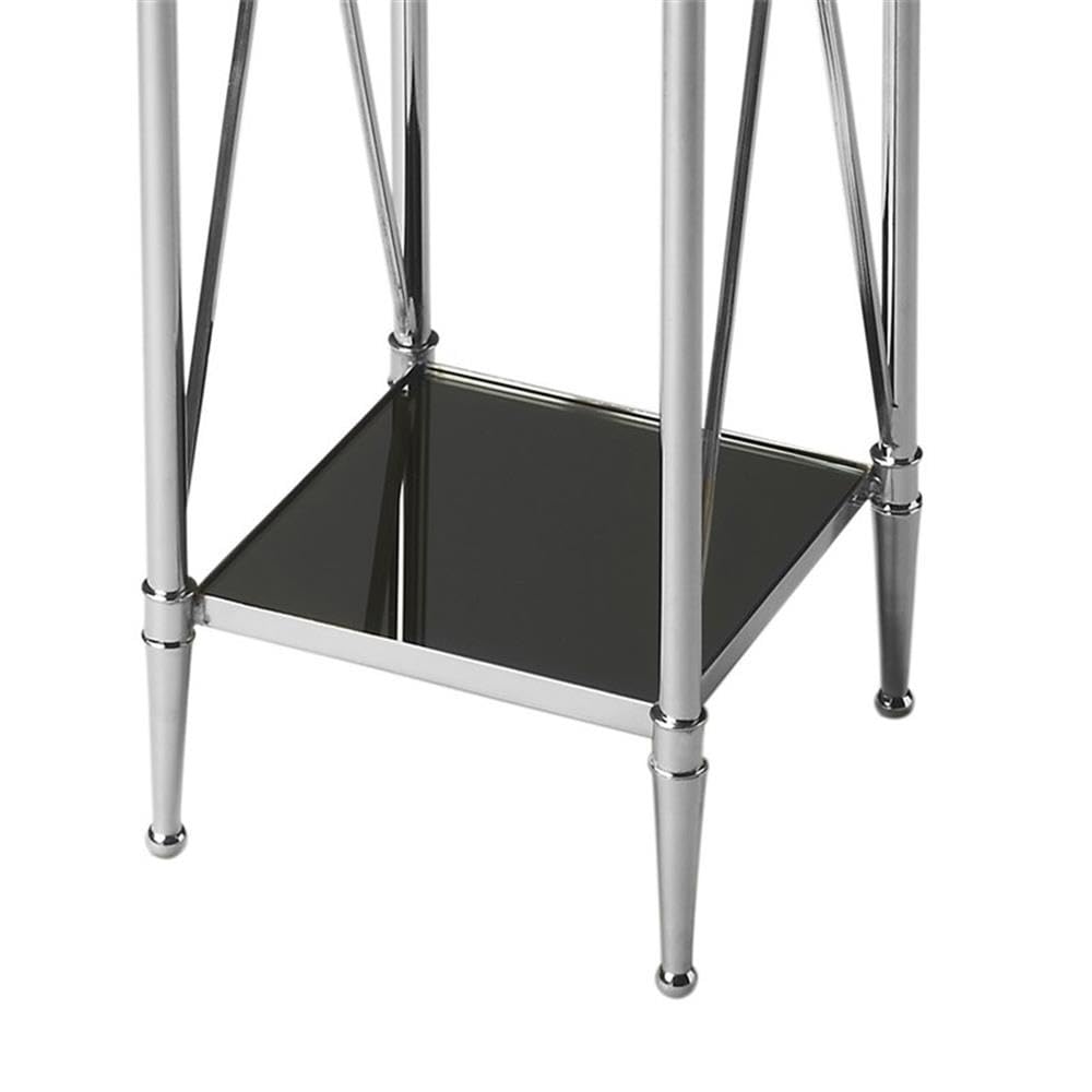 Polished Aluminum and Black Mirror Pedestal Plant Stand - Elegant Indoor & Outdoor Flower Pot Holder for Home Decor, Living Room, Garden, or Patio