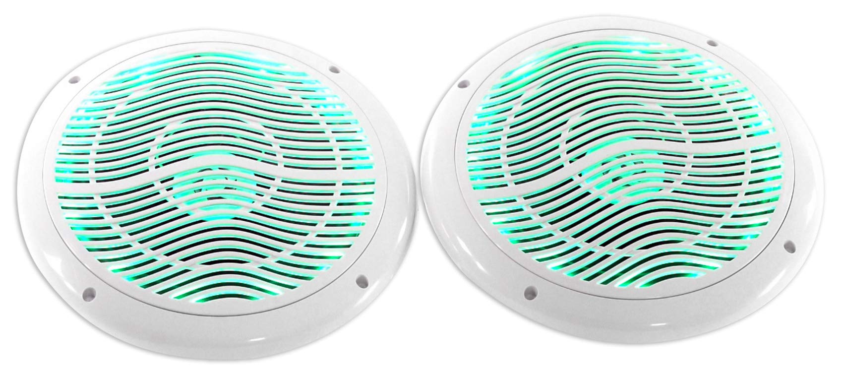 Rockville RMC80LW 8 Inch 1600W White Marine Speakers with Multi-Color LED Lights & Remote Control - Perfect for Boats, Pools, and Outdoor Parties