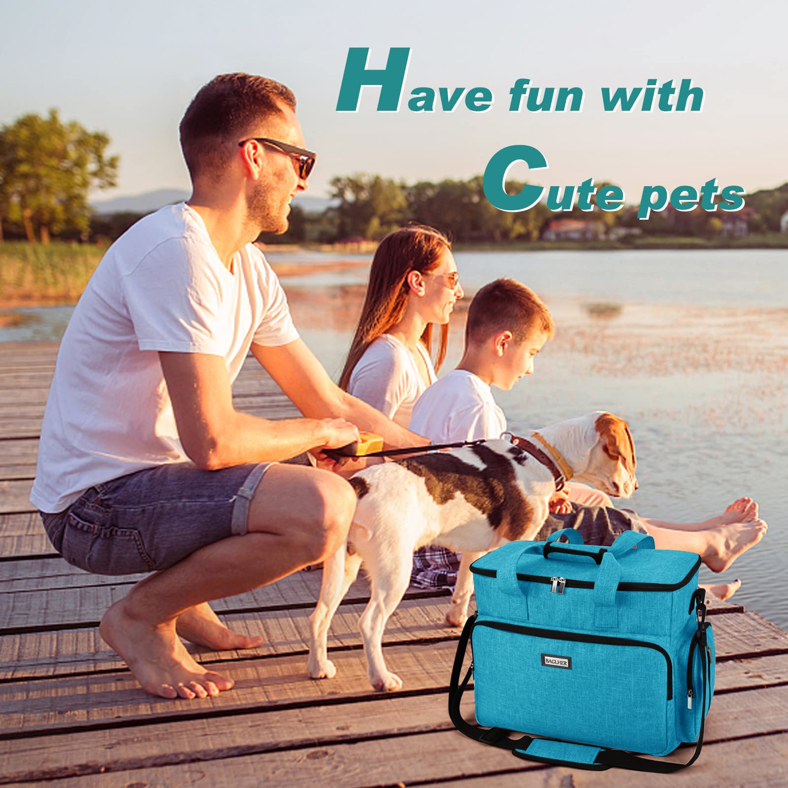 BAGLHER Pet Travel Bag with Bowls & Containers - Sky Blue for Dog Travel Essentials