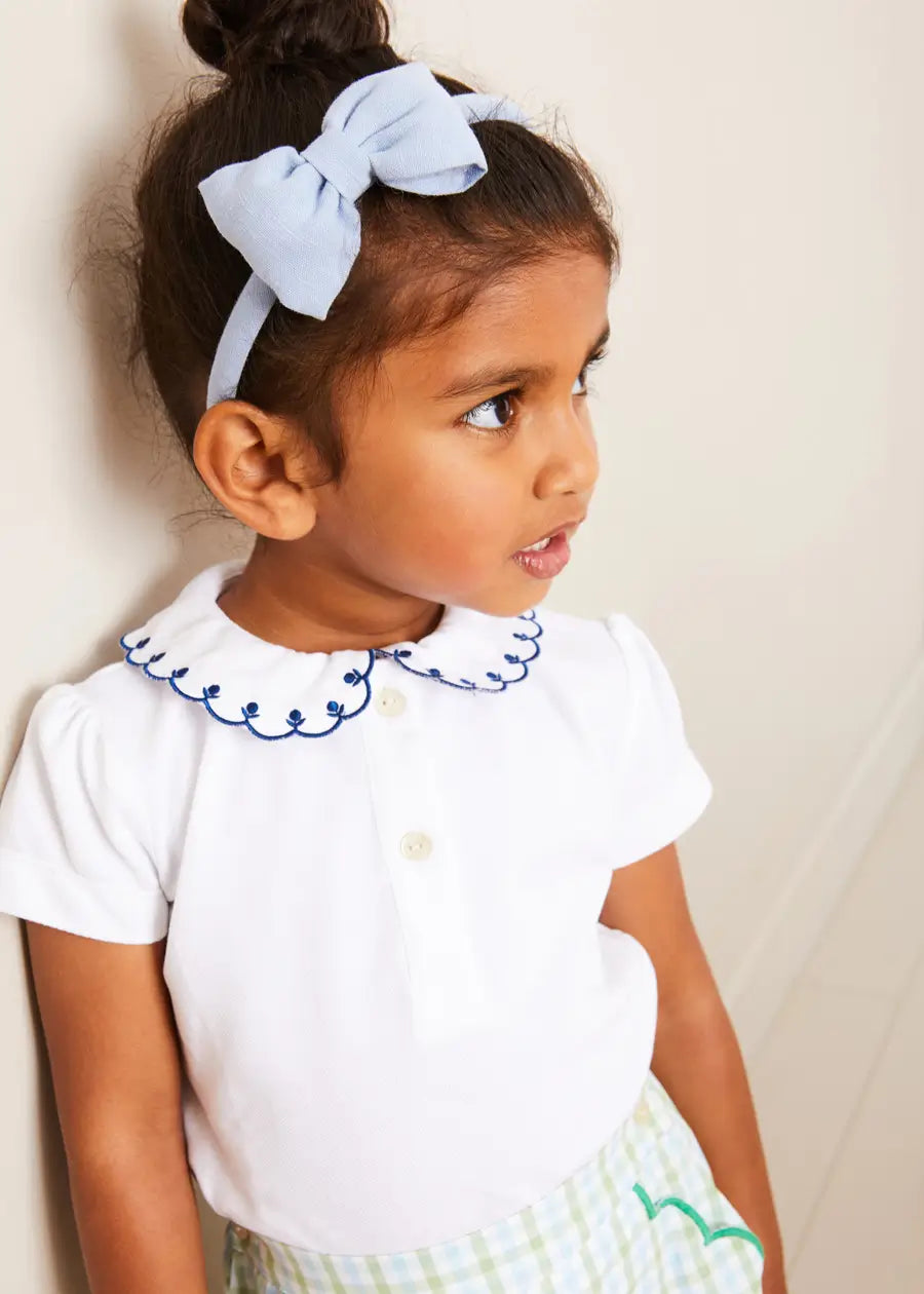 Embroidered Scallop Collar Short Sleeve Polo Shirt for Boys & Girls (Ages 2-10) - Navy Blue Casual Kids Top for School, Playdates & Family Outings