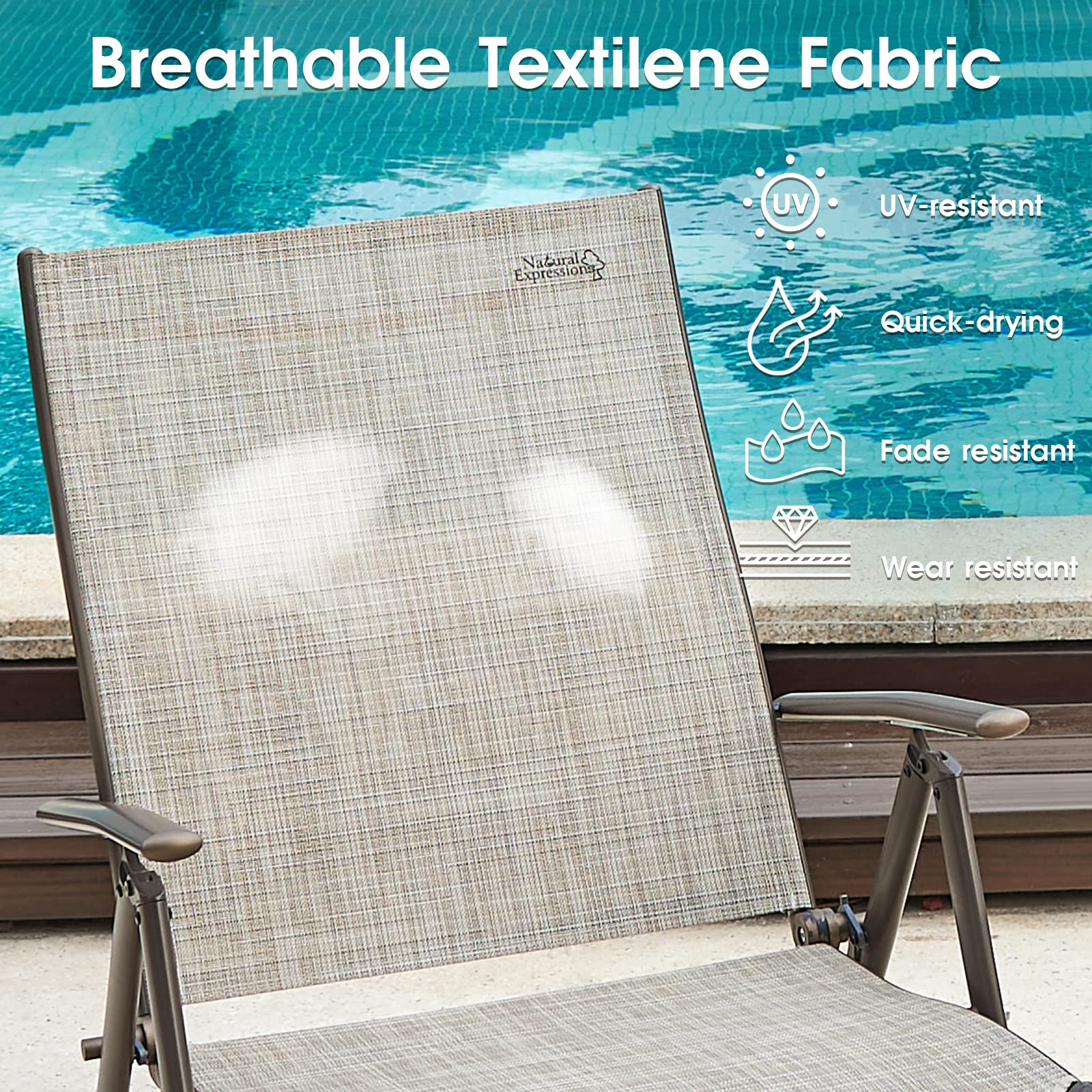 Premium Aluminum Adjustable Folding Recliner Chair - Outdoor Chaise Lounge for Poolside, Beach, Backyard & Lawn - Heavy Duty 300 lbs Capacity - Perfect for Sunbathing, Relaxing & Outdoor Lounging