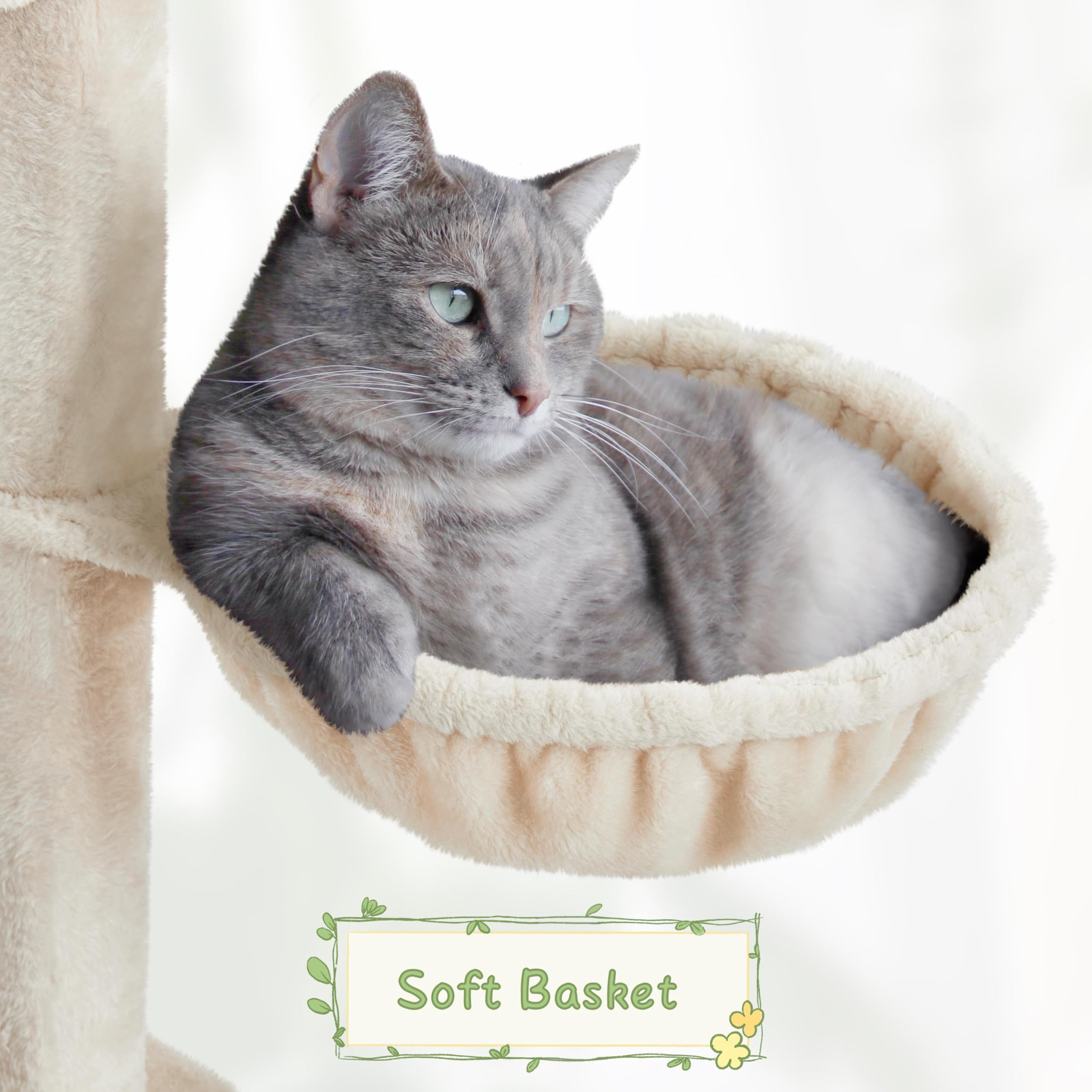 Yaheetech 54in Rattan Cat Tree Tower with Luxury Woven Condo, Clear Bowl & Washable Cushions - Multi-Level Cat Furniture with Scratching Posts for Indoor Cats - Perfect for Small Spaces, Apartments & Play Areas