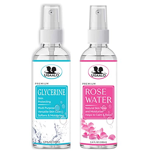 Organic Rose Water with Glycerin - Natural Facial Toner & Cleanser - Hydrating & Refreshing Skin Care (100ml x 2 Bottles, 200ml Total) - Perfect for Daily Skincare Routine, Makeup Removal & Post-Workout Refreshment