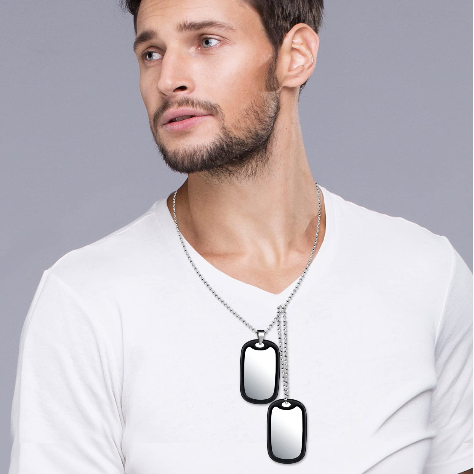 Feilok Men's Stainless Steel Dog Tag Necklace - Military Style for Outdoor & Casual Wear