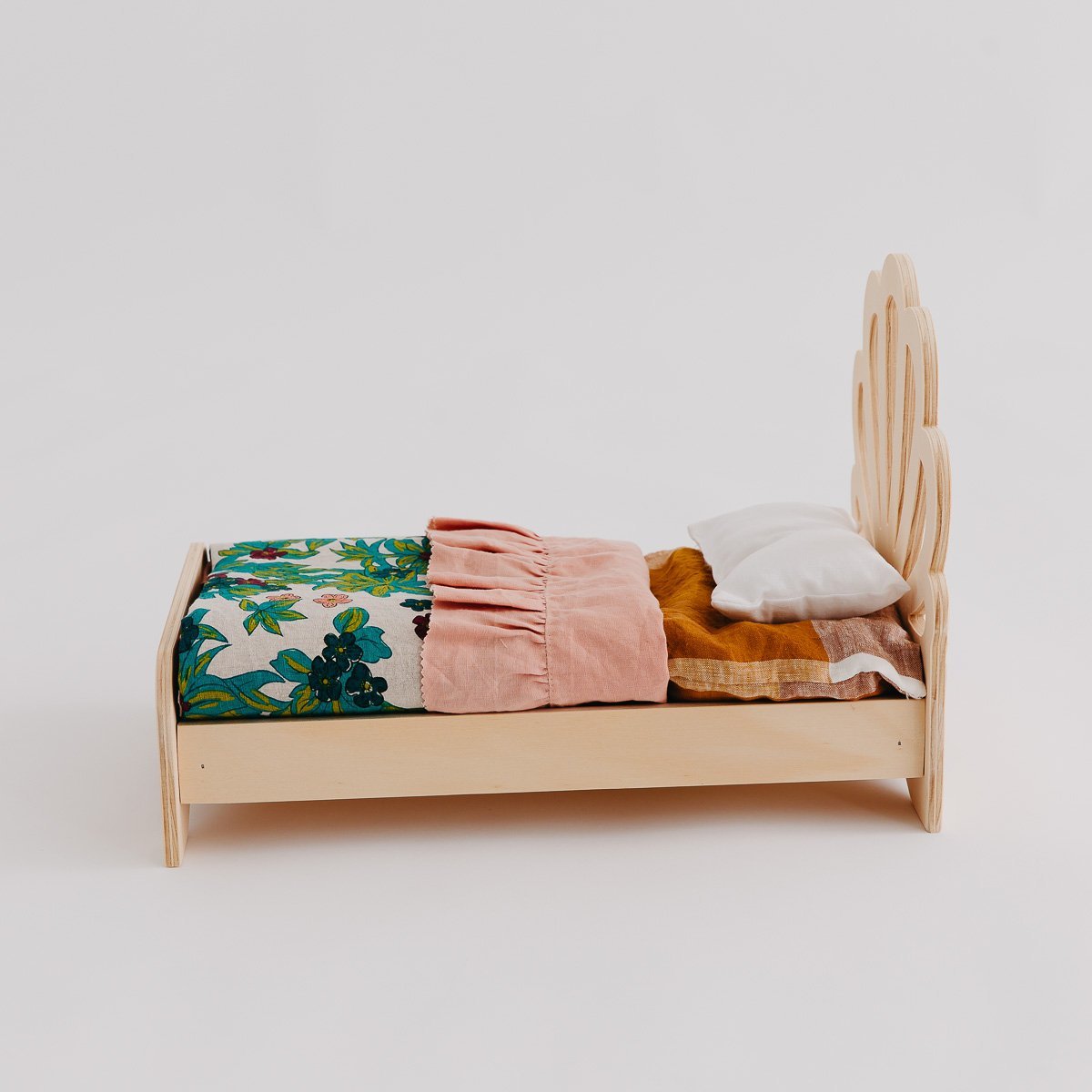 Pine Shell Doll Bed - Handmade Wooden Crib for Baby Dolls - Perfect for Pretend Play, Nursery Decor & Kids' Gift