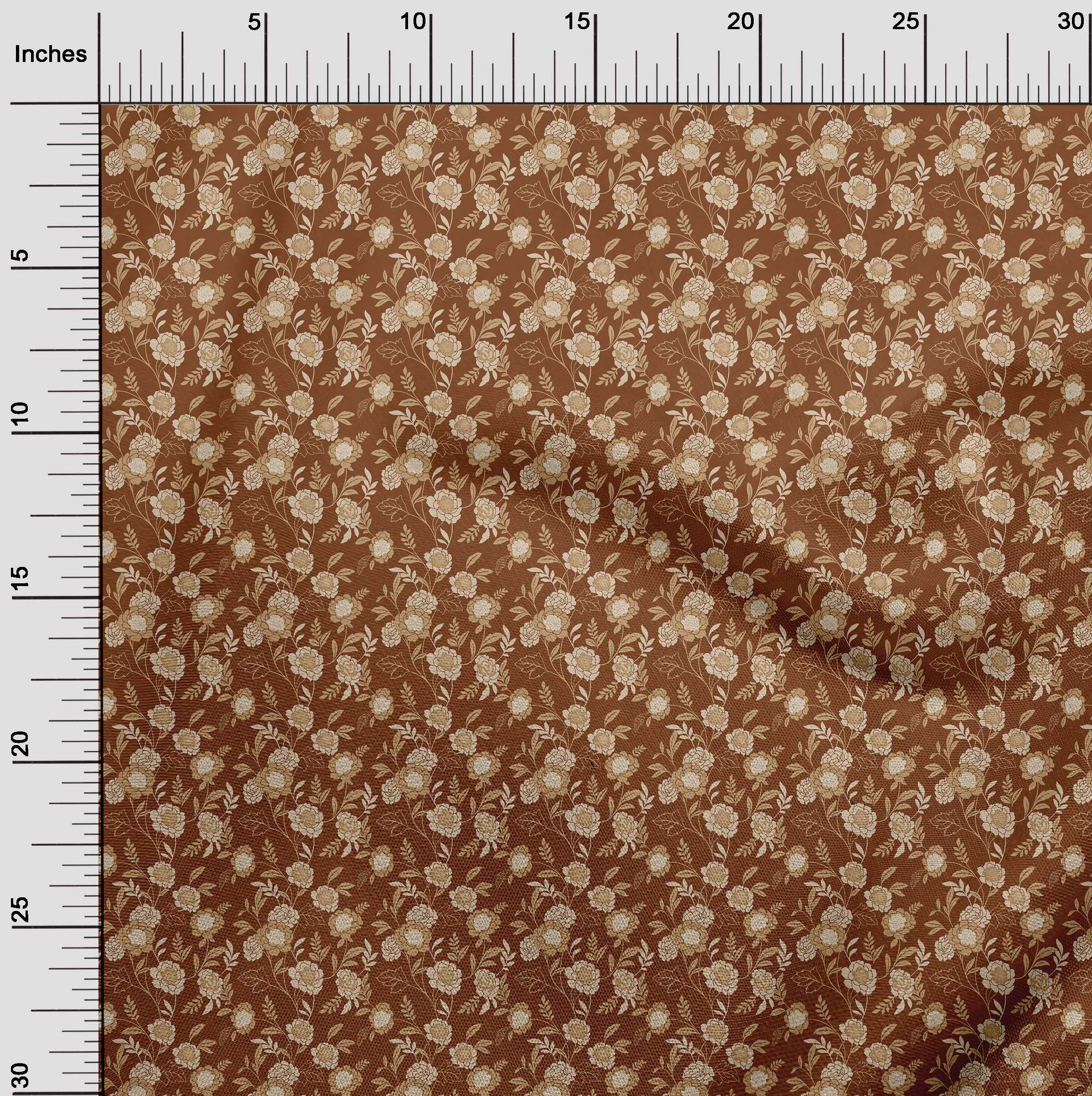 Premium Brown Asian Floral Printed Polyester Lycra Fabric - 56 Inch Wide by The Yard for Sewing, Dressmaking & DIY Crafts | Perfect for Cheongsam, Home Decor & Fashion Accessories