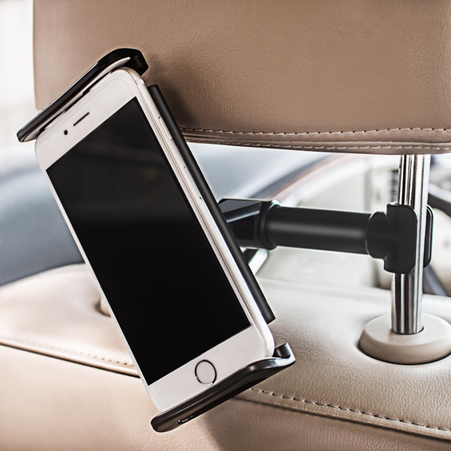 CLM-Tech Universal Car Headrest Tablet Holder - 360° Rotatable Mount for 4-11 Inch Tablets & Smartphones - Black - Perfect for Road Trips & Backseat Entertainment