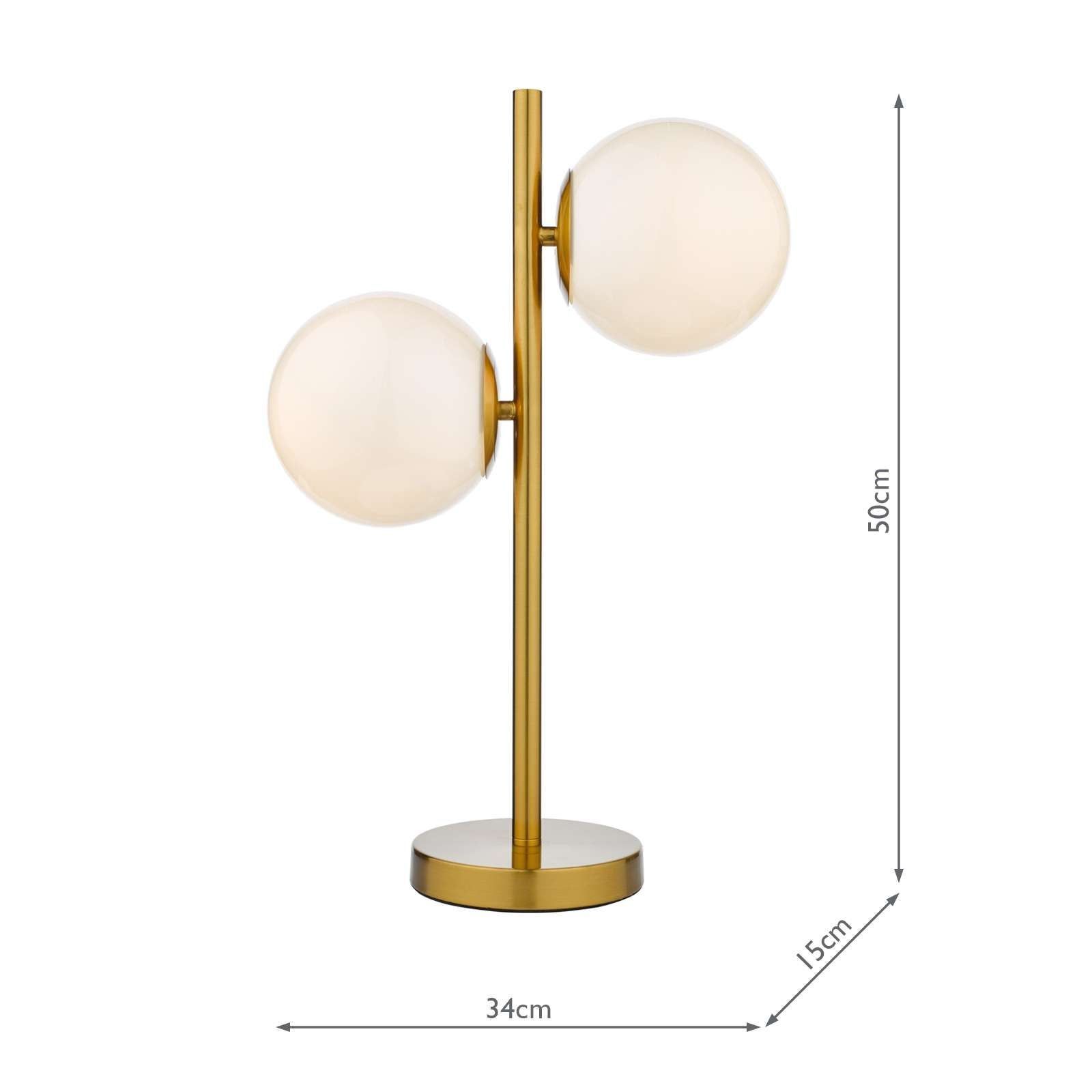 Bombazine 2-Light Table Lamp in Natural Brass & Opal Glass - IP20 Rated for Bedroom, Living Room, or Office Lighting
